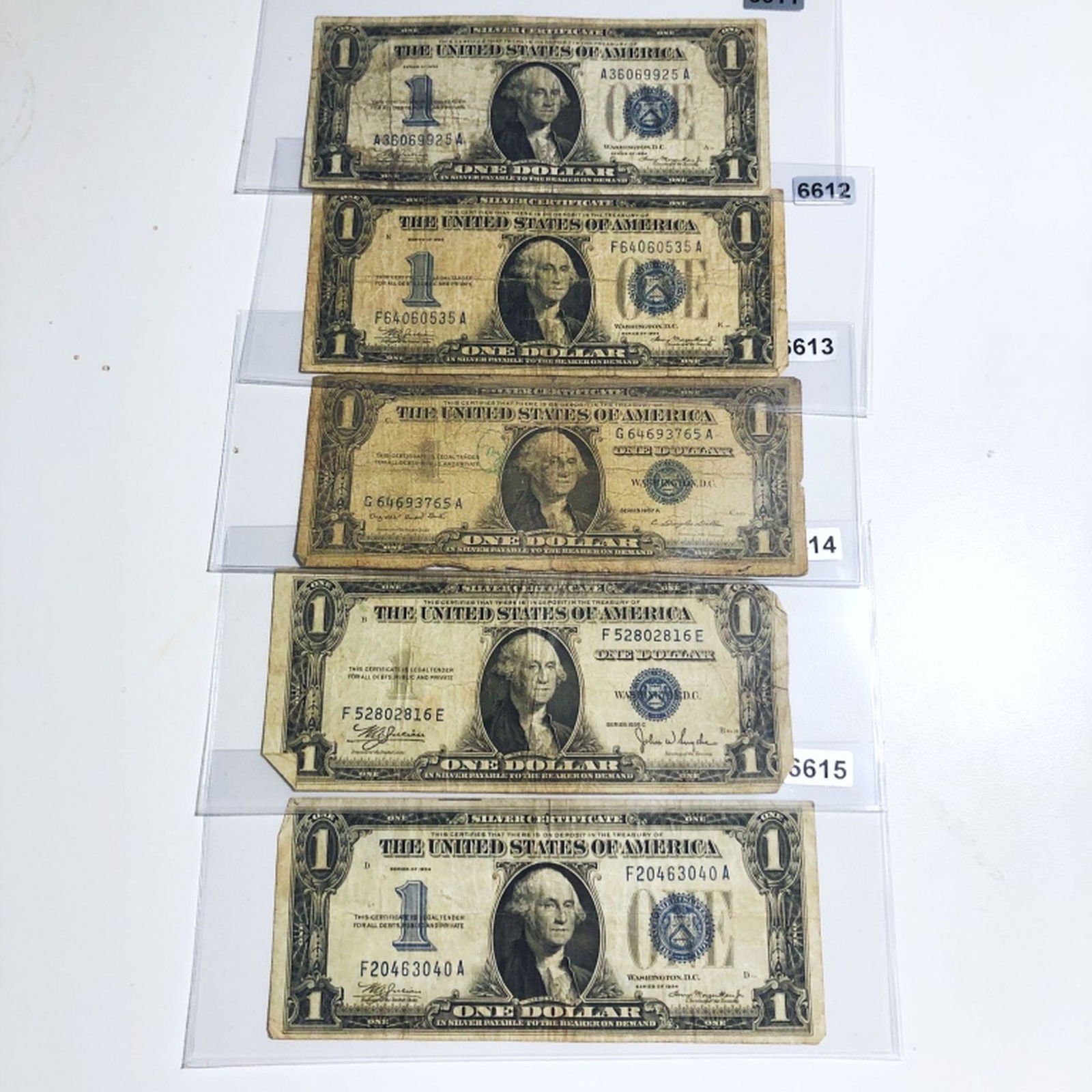 (5) Blue Seal Washington Dollar Bills: (5) Blue Seal Washington Dollar Bills