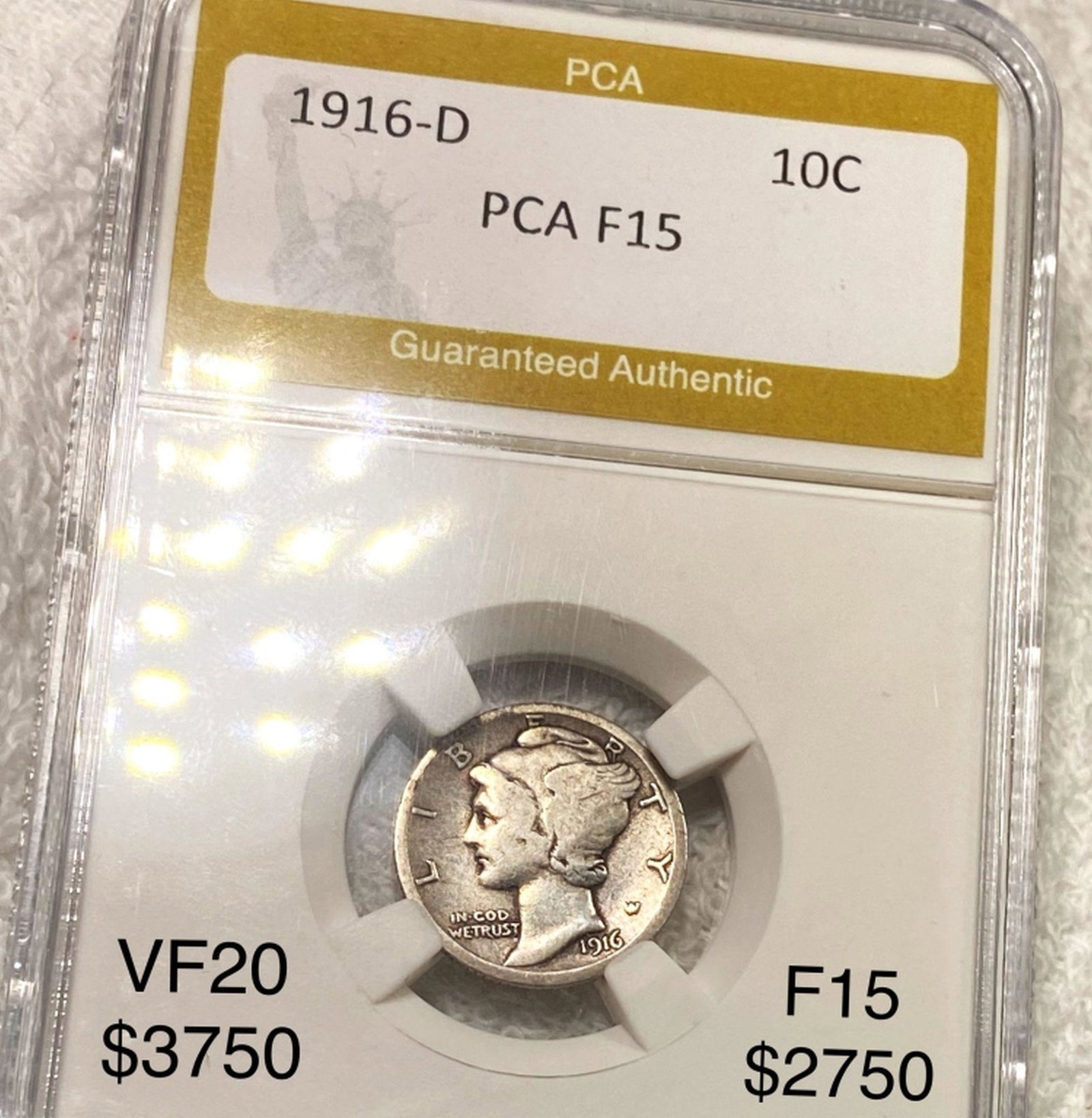 1916-D Mercury Silver Dime PCA - F15: 1916-D Mercury Silver Dime PCA - F15