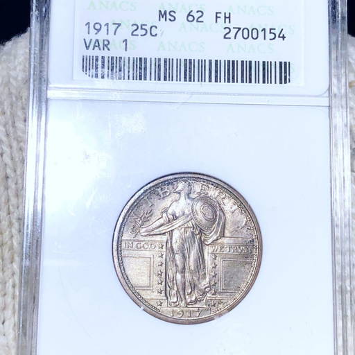 1917 Type 1 Standing Quarter Anacs Ms 62 Fh