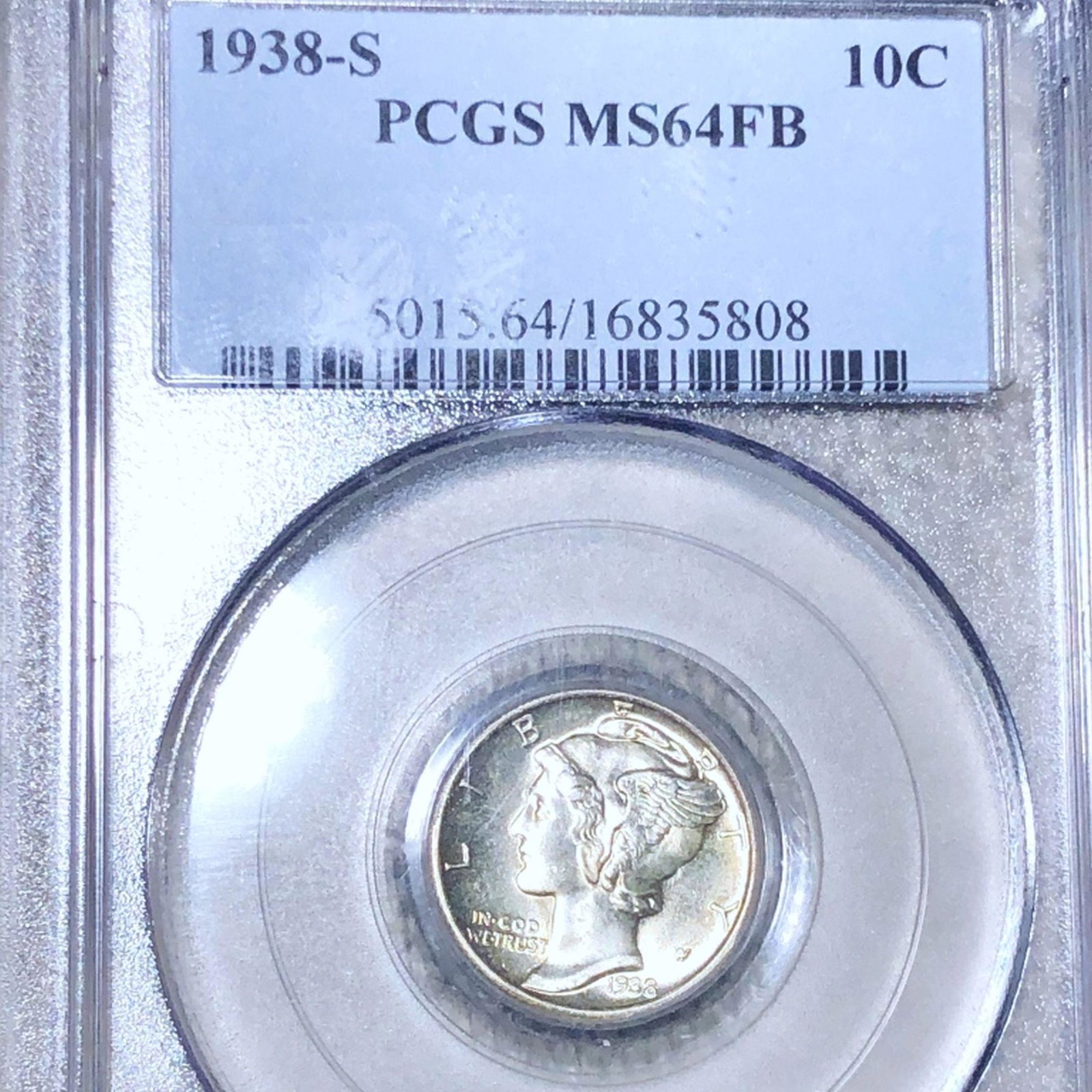 1938-S Mercury Silver Dime PCGS - MS 64 FB: 1938-S Mercury Silver Dime PCGS - MS 64 FB