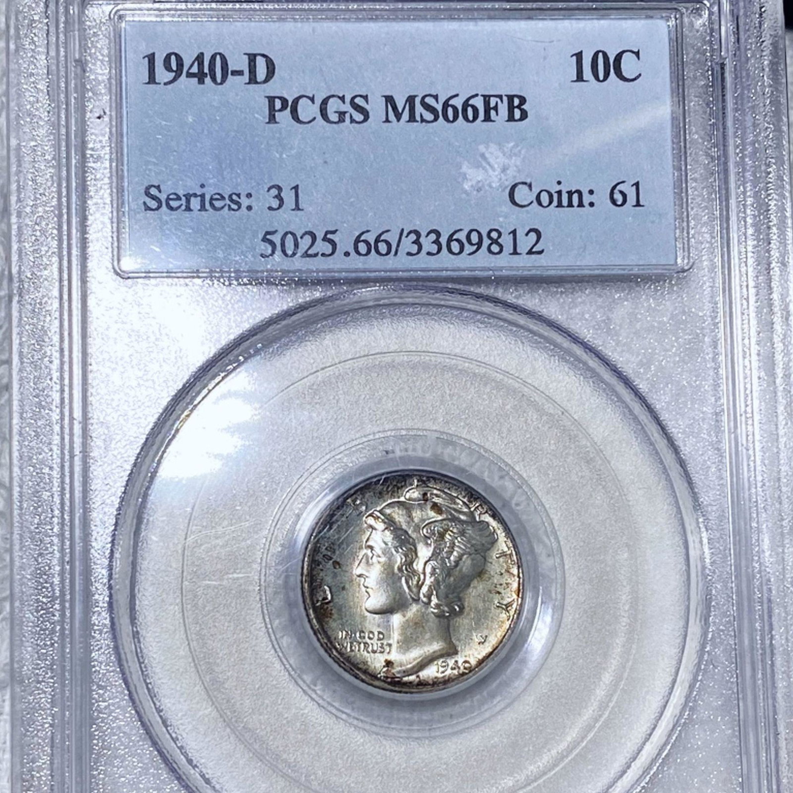 1940-D Mercury Silver Dime PCGS - MS 66 FB: 1940-D Mercury Silver Dime PCGS - MS 66 FB