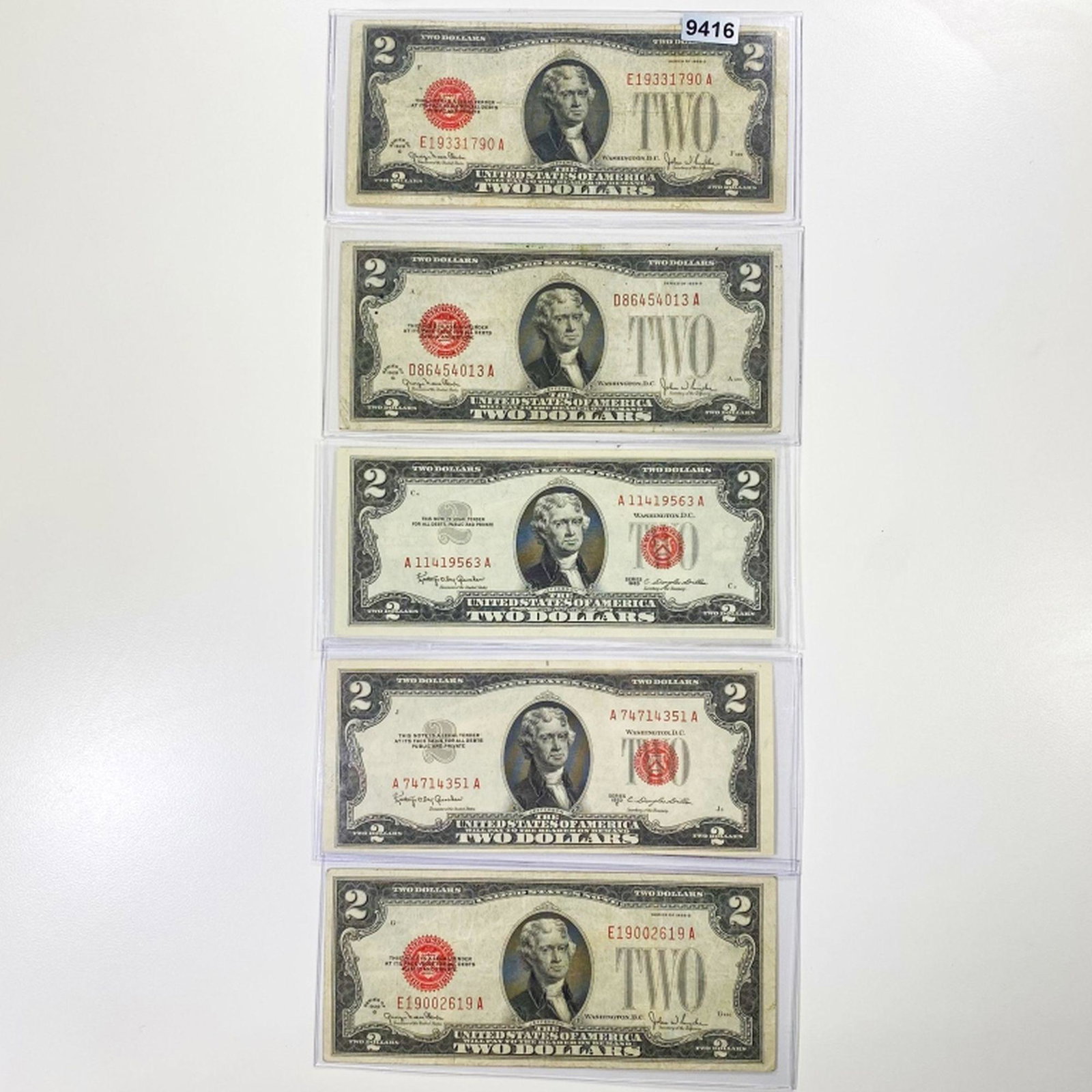 (5)1920/1953/1963 Red Seal $2 Bills UNCIRCULATED: (5)1920/1953/1963 Red Seal $2 Bills UNCIRCULATED