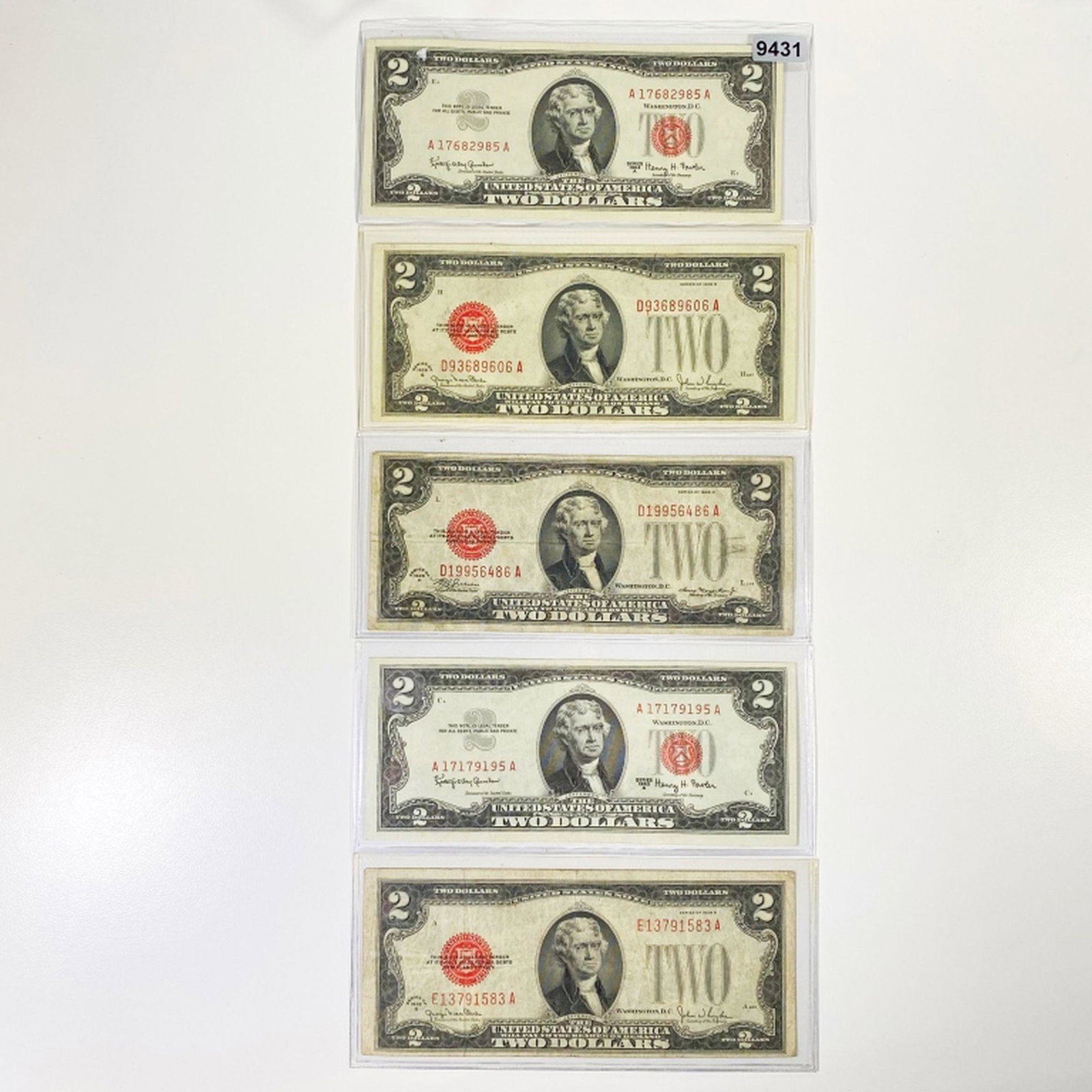 (5) 1963/1928 Red Seal $2 Bills UNCIRCULATED: (5) 1963/1928 Red Seal $2 Bills UNCIRCULATED