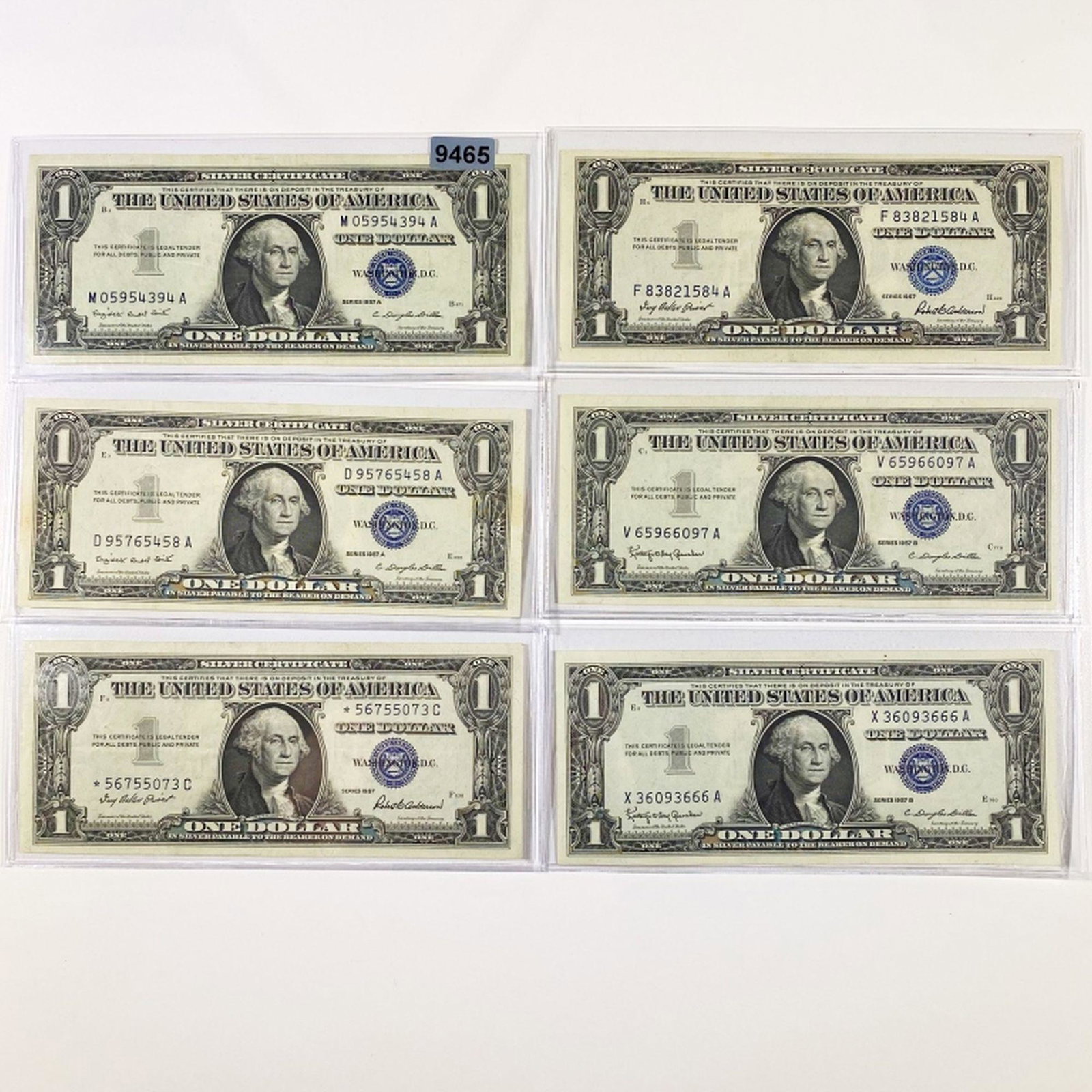 (6) 1957 Blue Seal $1 Bills UNCIRCULATED: (6) 1957 Blue Seal $1 Bills UNCIRCULATED