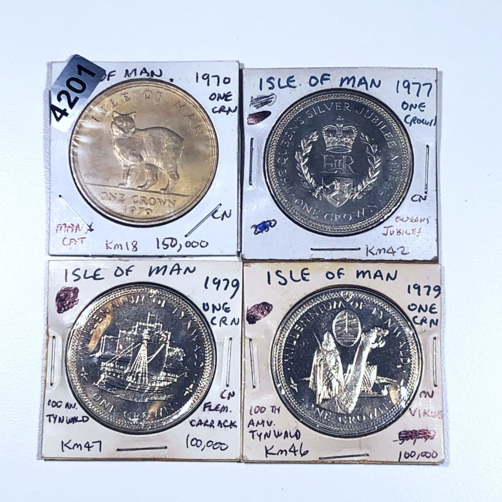 (4) Isle Of Man Great Britain Silver Crown UNC/PR (1 of 2)