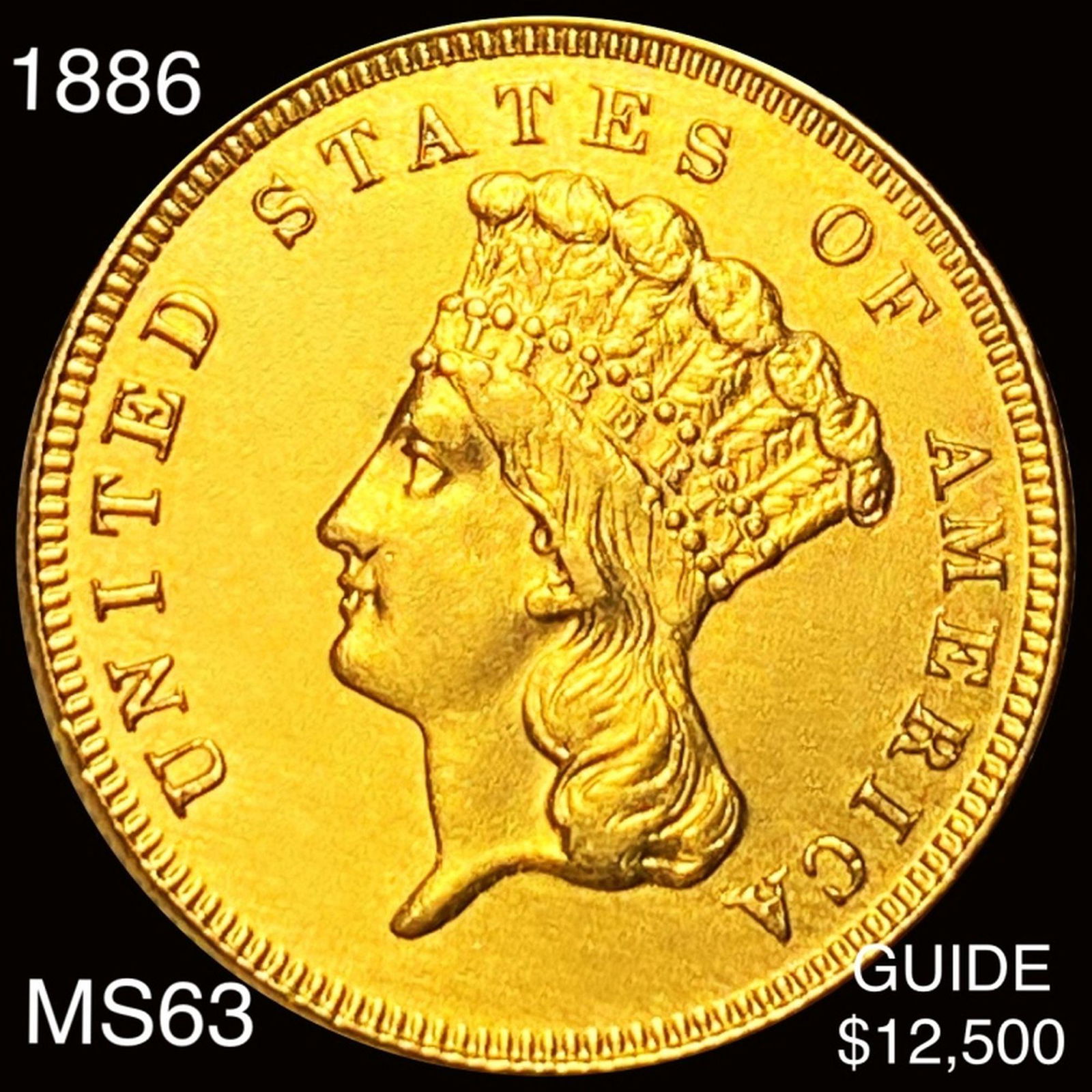 1886 $3 Gold Piece CHOICE BU (1 of 2)