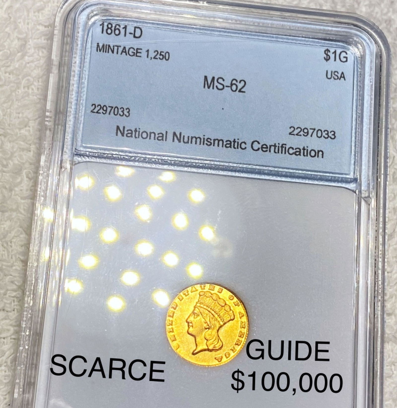 1861-D Rare Gold Dollar NNC - MS62 (1 of 2)