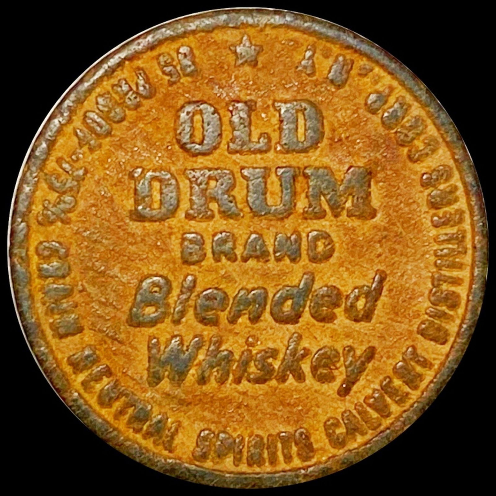 Old Drum Brand Blended Whiskey Token LIGHT CIRC (1 of 2)