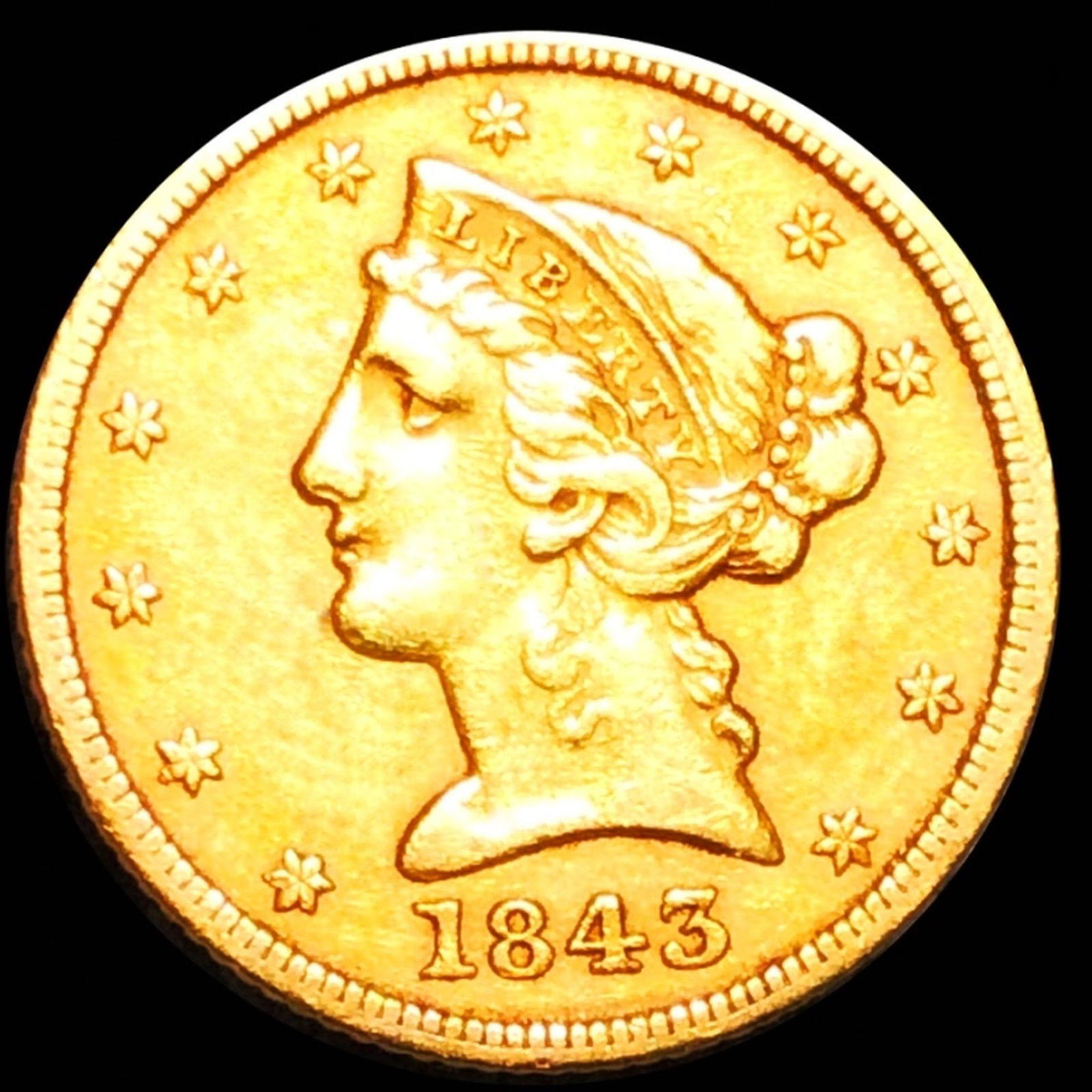 1843 $5 Gold Half Eagle CLOSELY UNC (1 of 2)