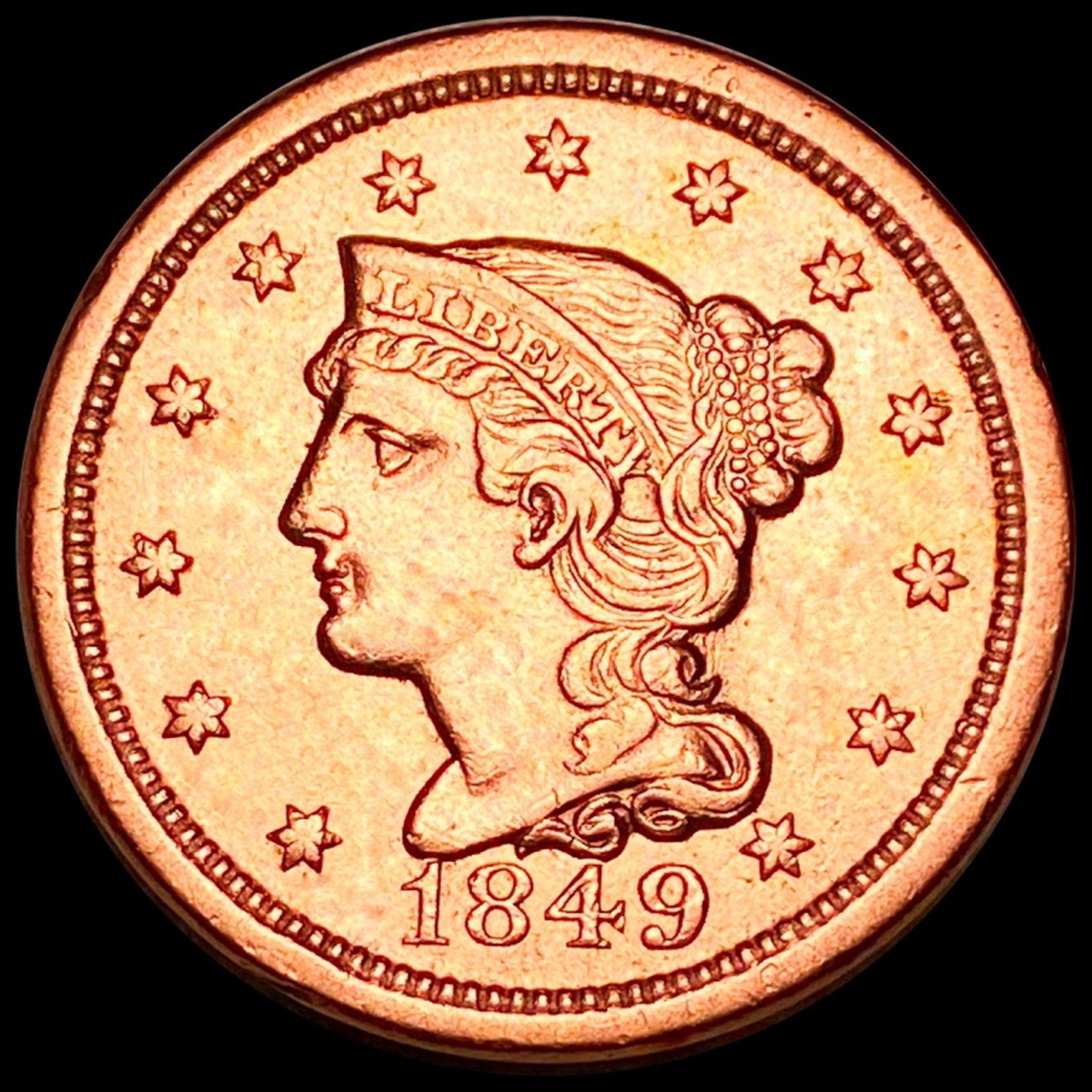 1849 Braided Hair Large Cent UNCIRCULATED RED (1 of 2)