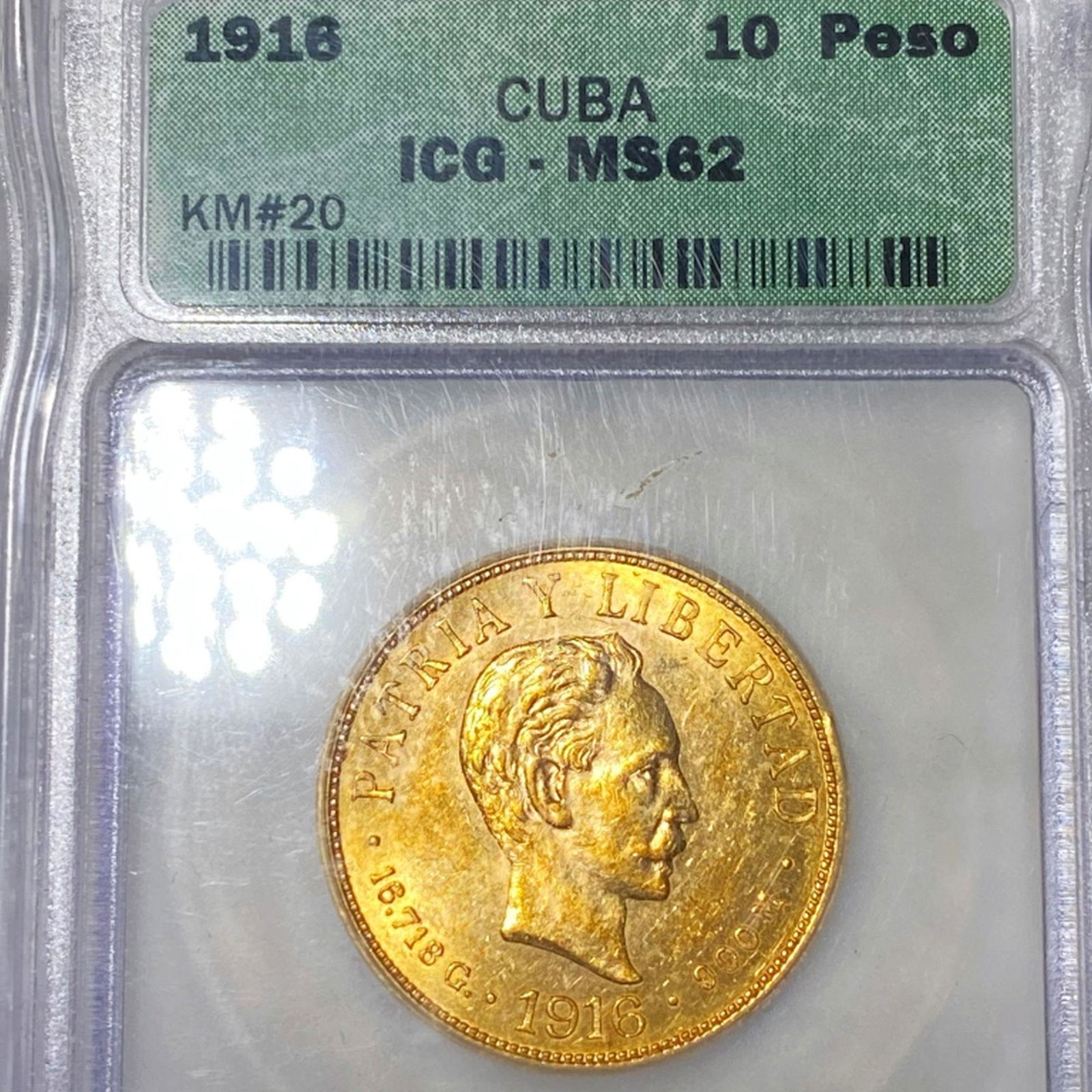 1916 Cuban Gold 10 Peso ICG - MS62 (1 of 2)