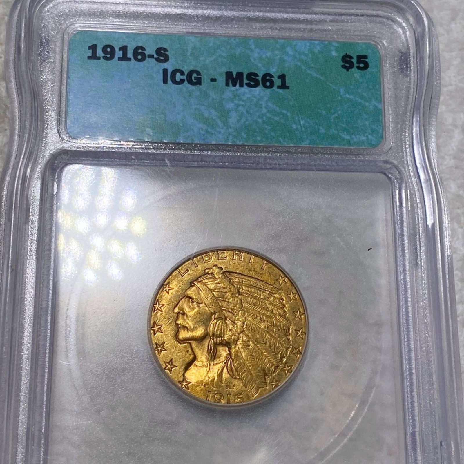 1916-S $5 Gold Half Eagle ICG - MS61 (1 of 2)