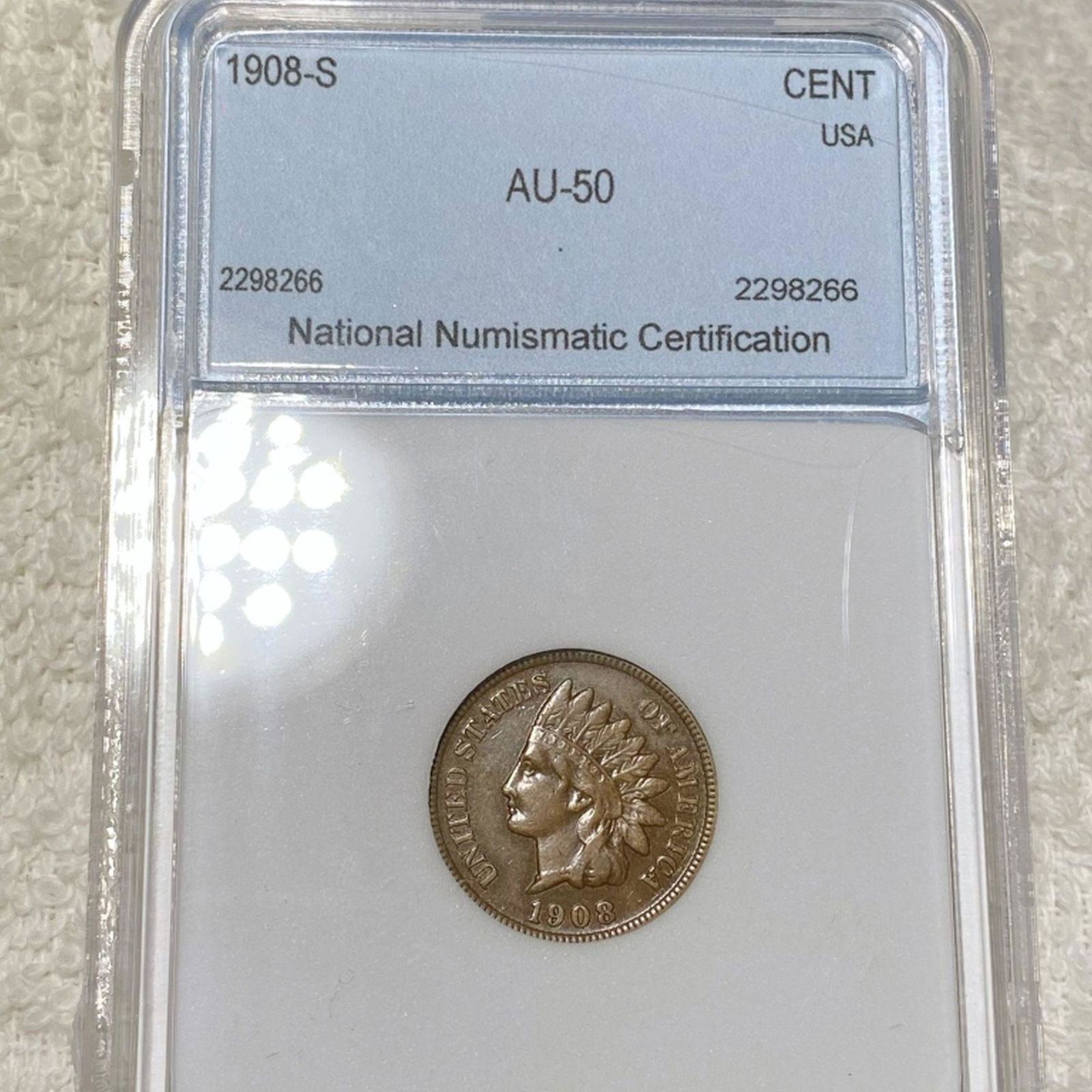 1908-S Indian Head Penny NNC - AU50 (1 of 2)