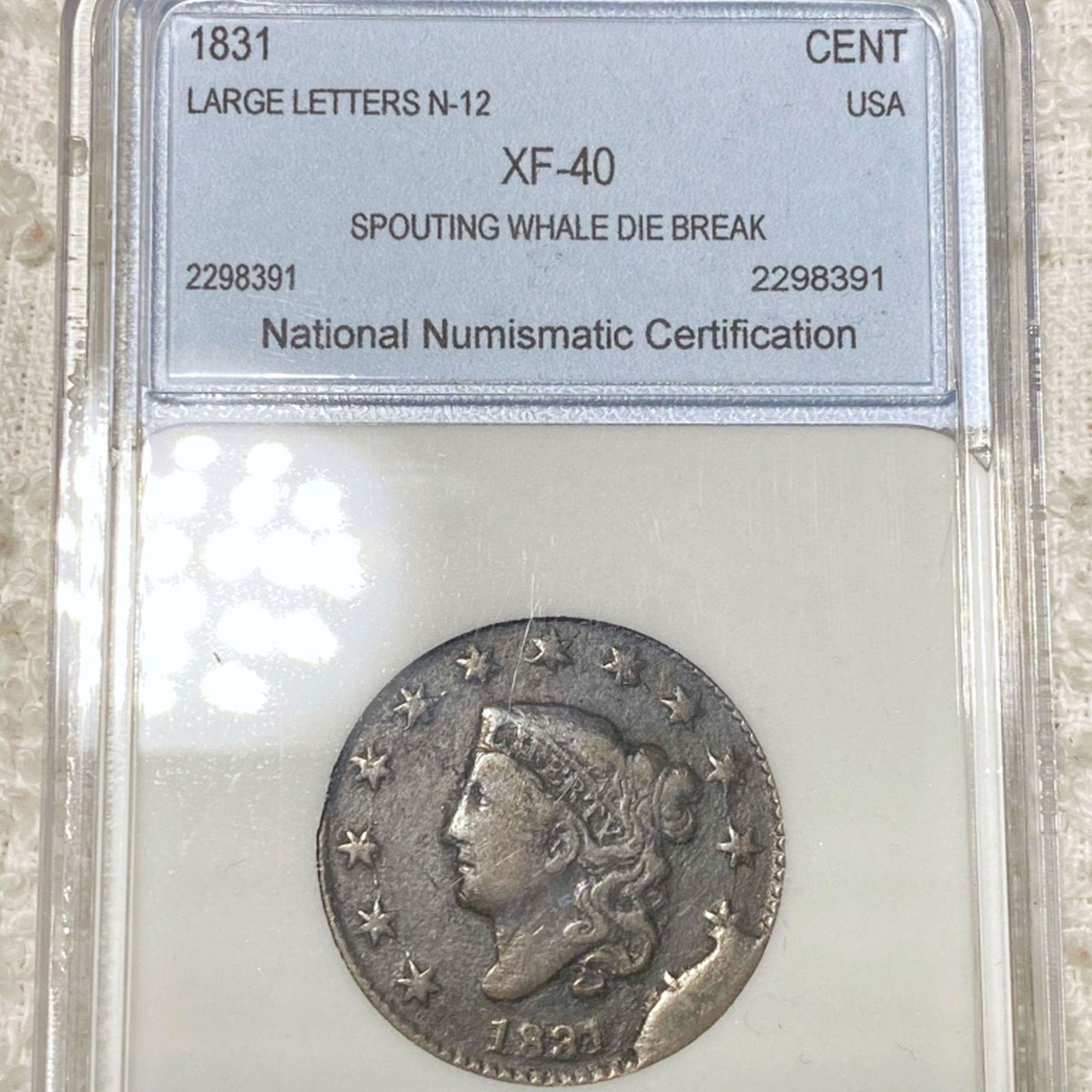 1831 Braided Hair Large Cent NNC - XF40 (1 of 2)