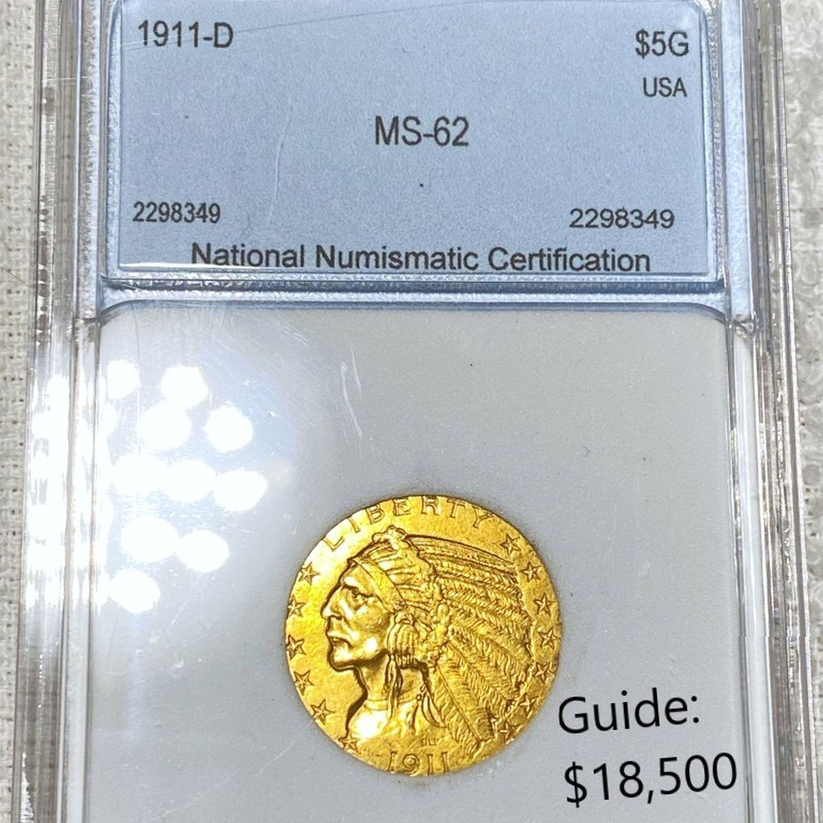 1911-D $5 Gold Half Eagle NNC - MS62 (1 of 2)