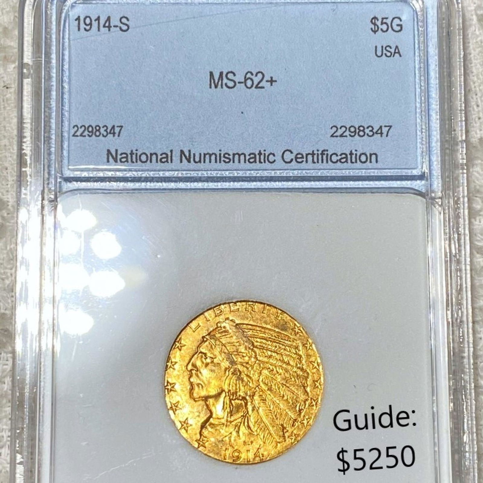 1914-S $5 Gold Half Eagle NNC - MS62+ (1 of 2)