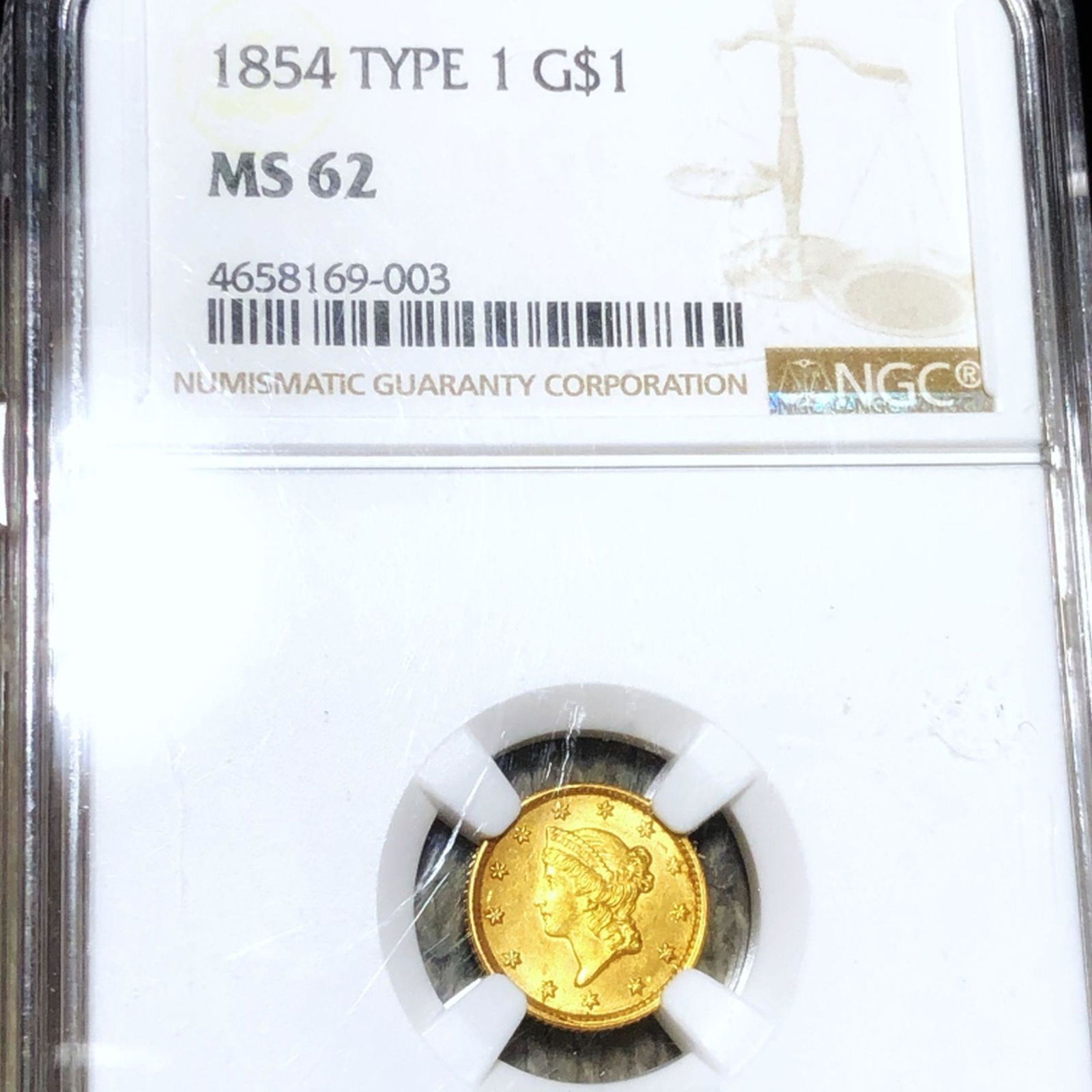 1854 Rare Gold Dollar NGC - MS62 (1 of 2)