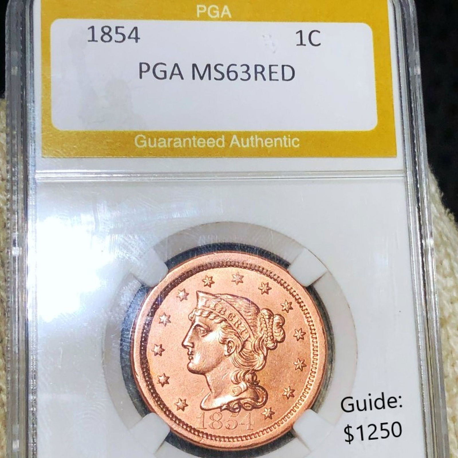 1854 Braided Hair Large Cent PGA - MS 63 RED (1 of 2)