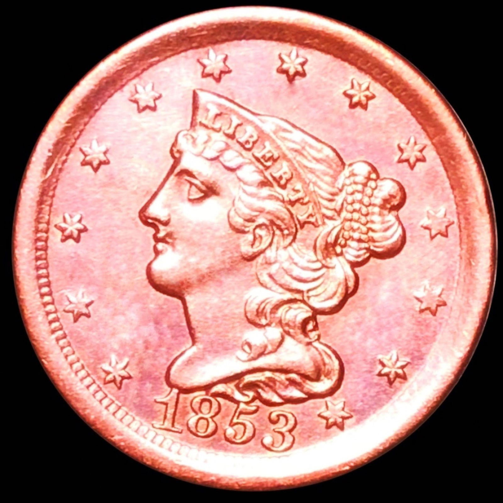 1853 Braided Hair Half Cent UNCIRCULATED RED (1 of 2)