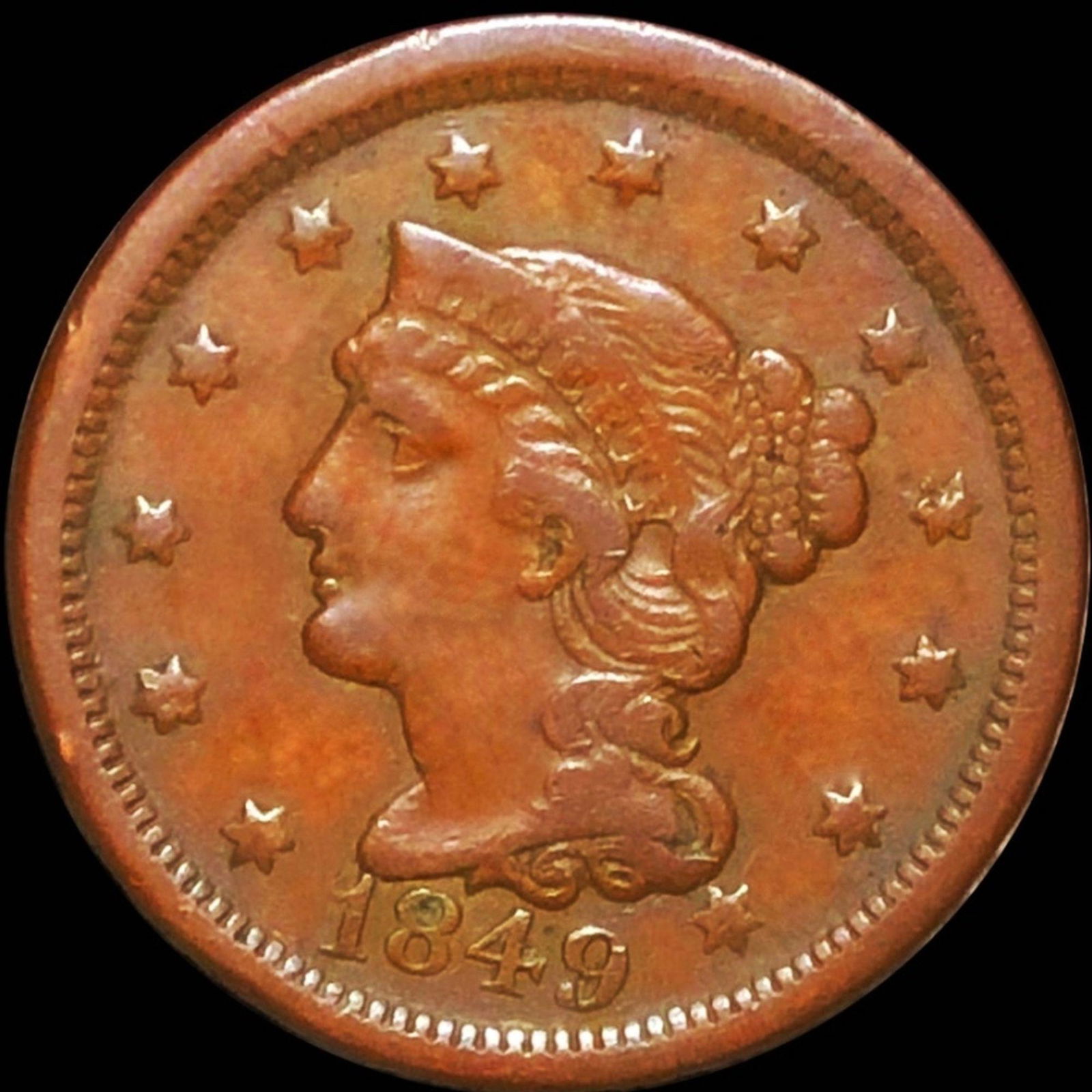 1849 Braided Hair Large Cent LIGHTLY CIRCULATED (1 of 2)