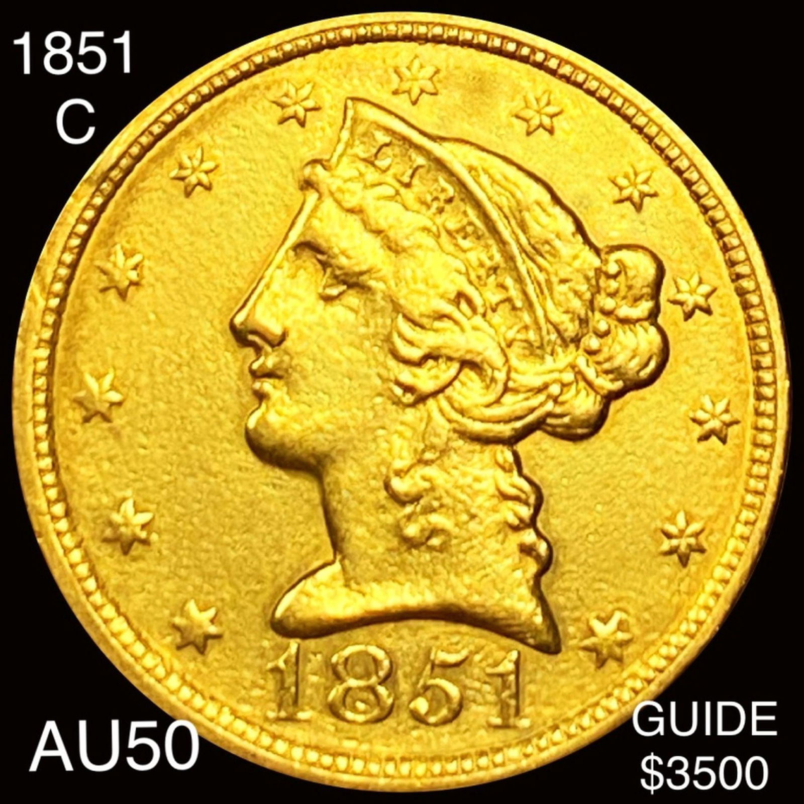 1851-C $5 Gold Half Eagle ABOUT UNCIRCULATED (1 of 2)