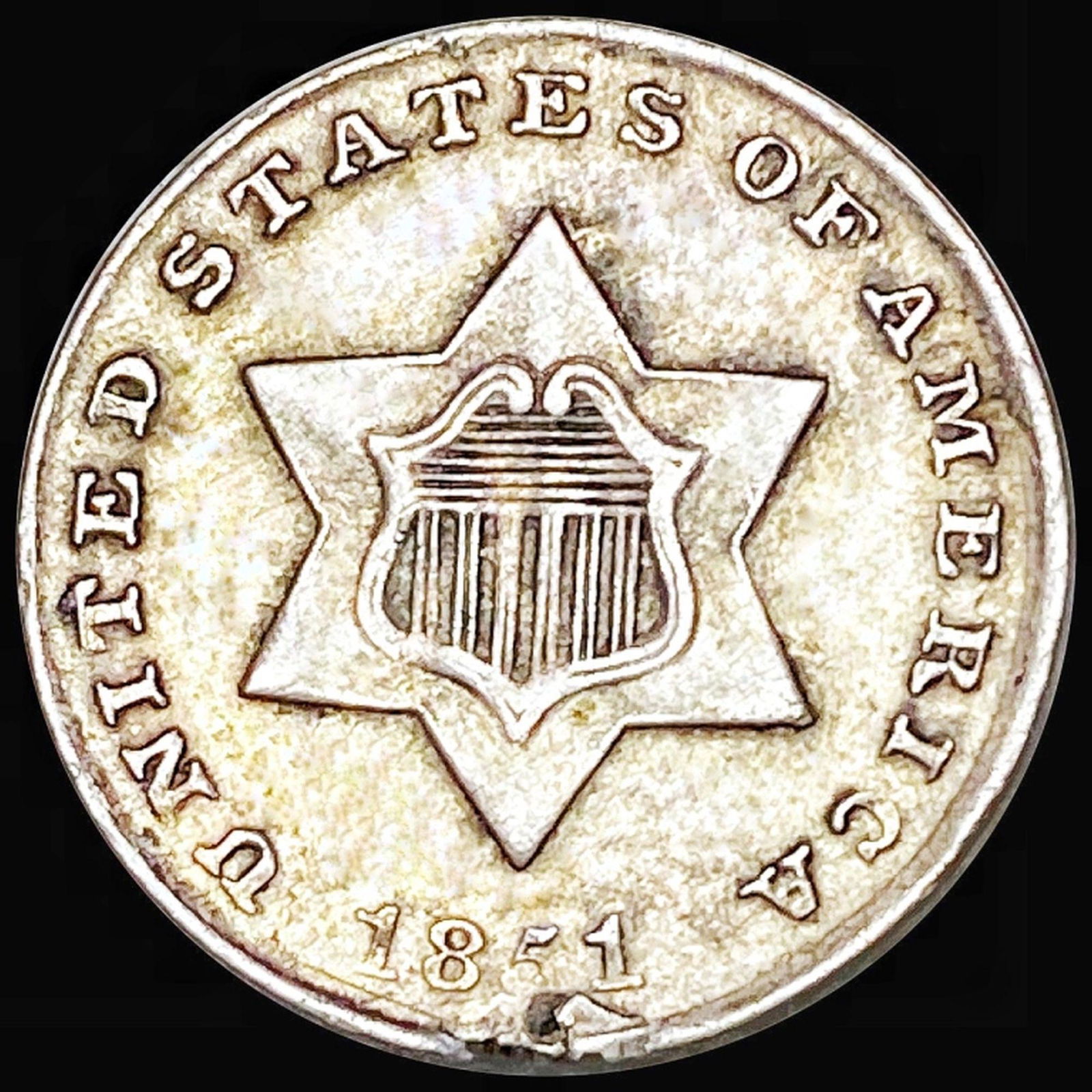 1851 Three Cent Silver ABOUT UNCIRCULATED (1 of 2)