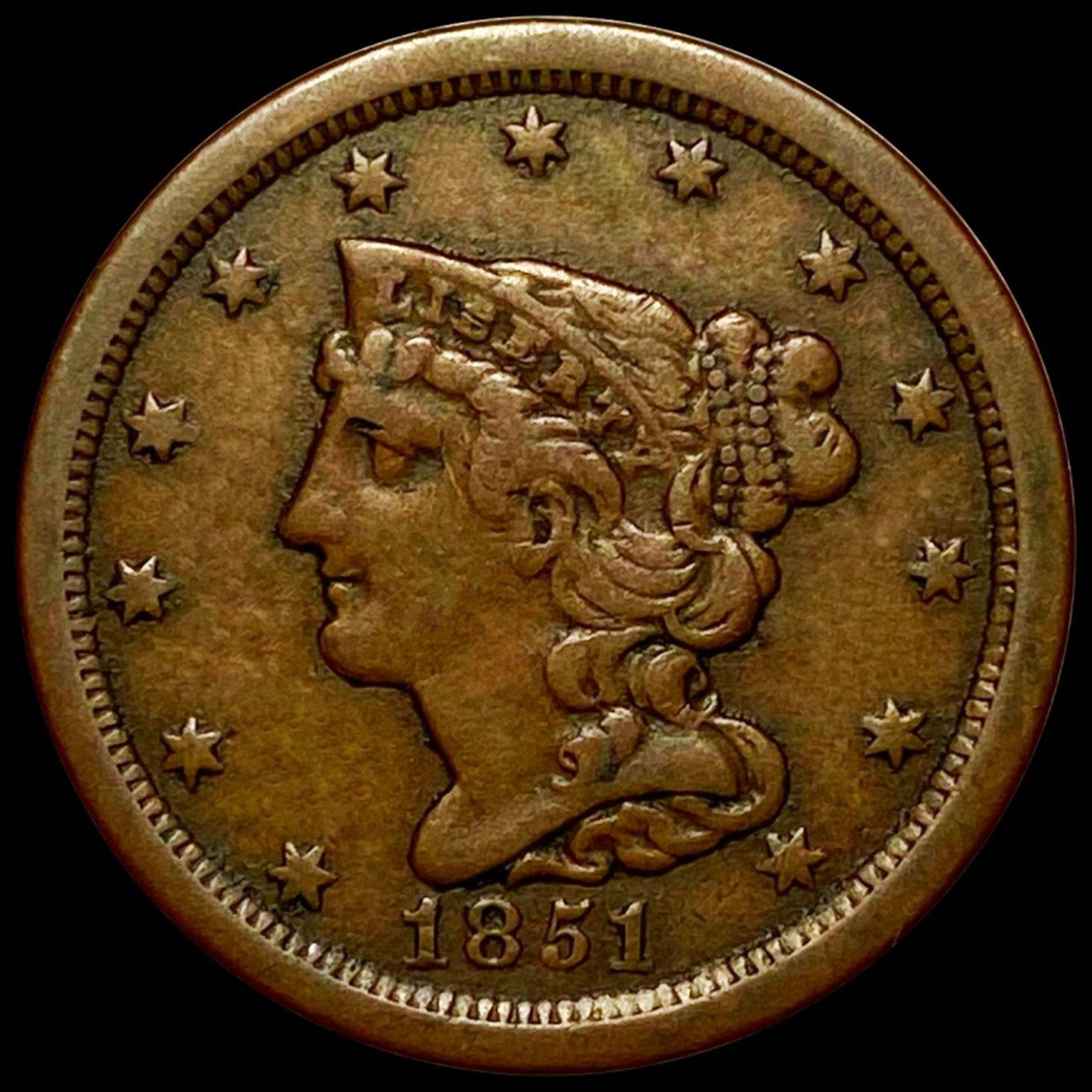 1851 Braided Hair Large Cent LIGHTLY CIRCULATED (1 of 2)