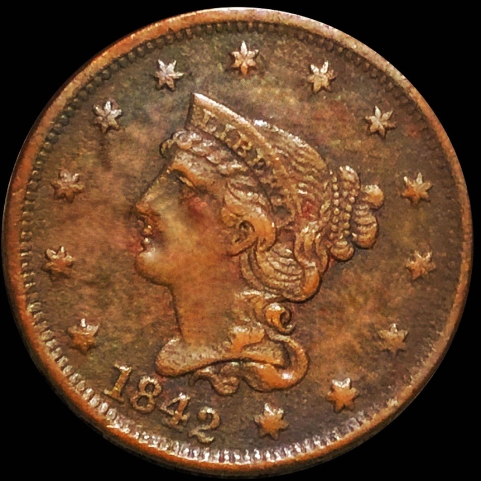 1842 Braided Hair Large Cent CLOSELY UNC (1 of 2)