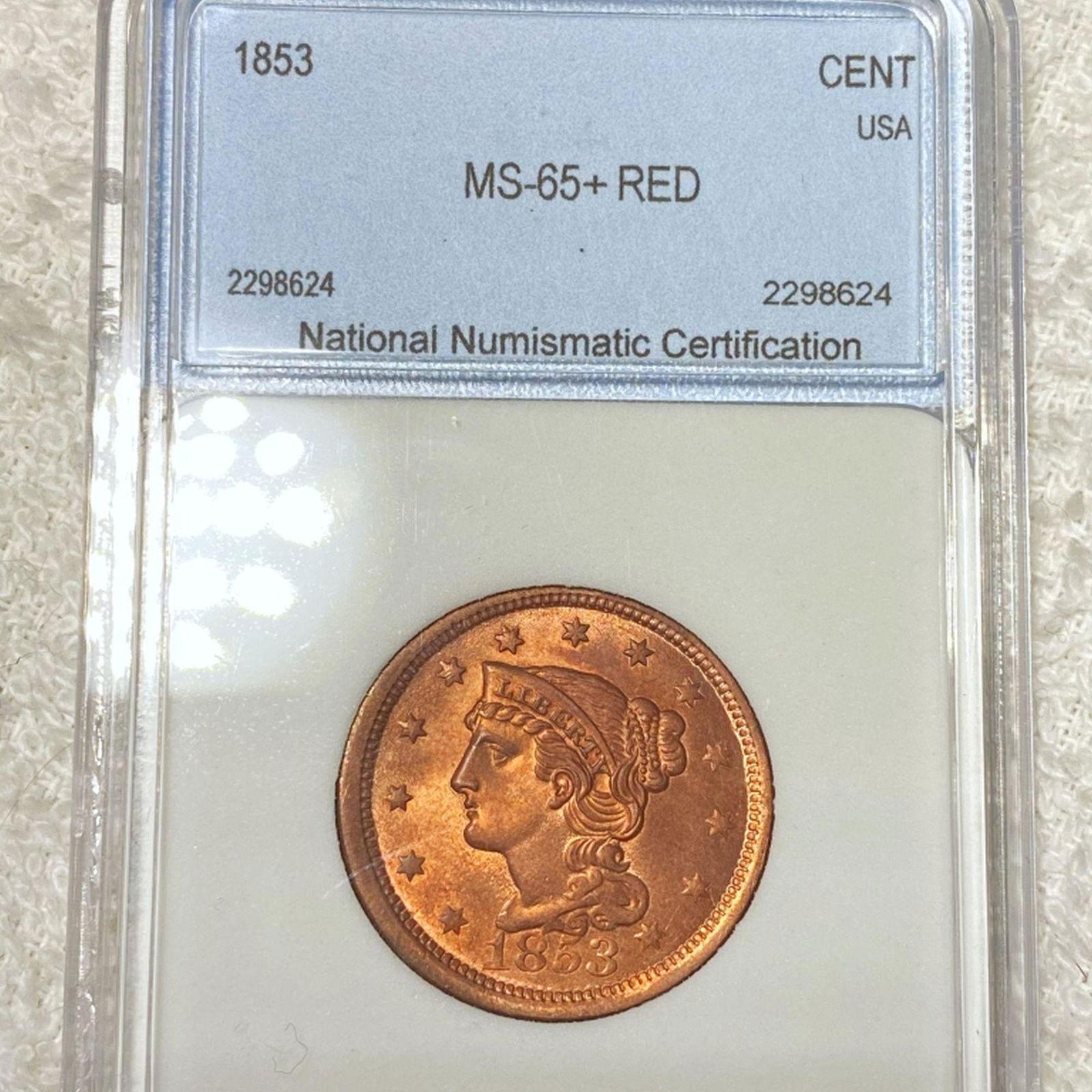 1853 Braided Hair Large Cent NNC - MS65+ RED (1 of 2)