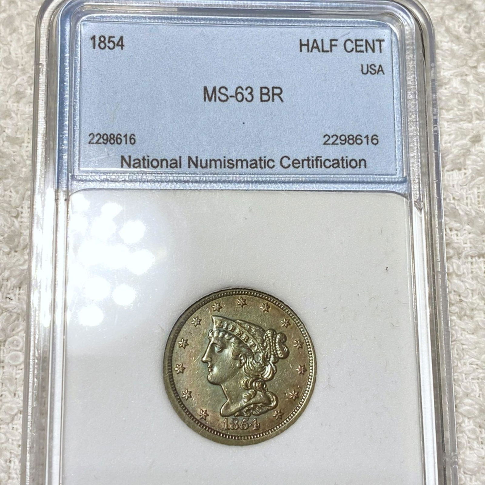 1854 Braided Hair Half Cent NNC - MS 63 BR (1 of 2)