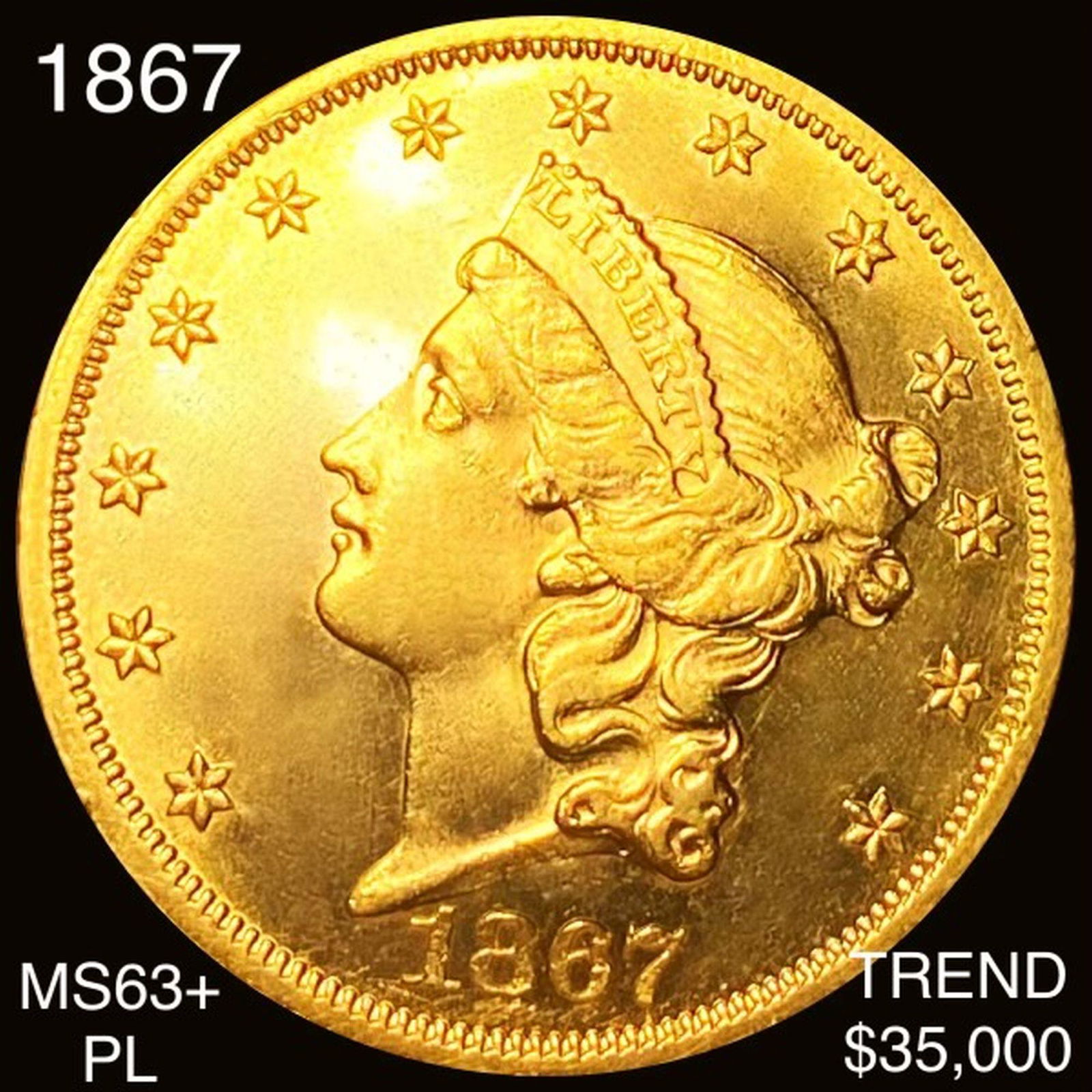 1867 $20 Gold Double Eagle CHOICE BU PL (1 of 2)