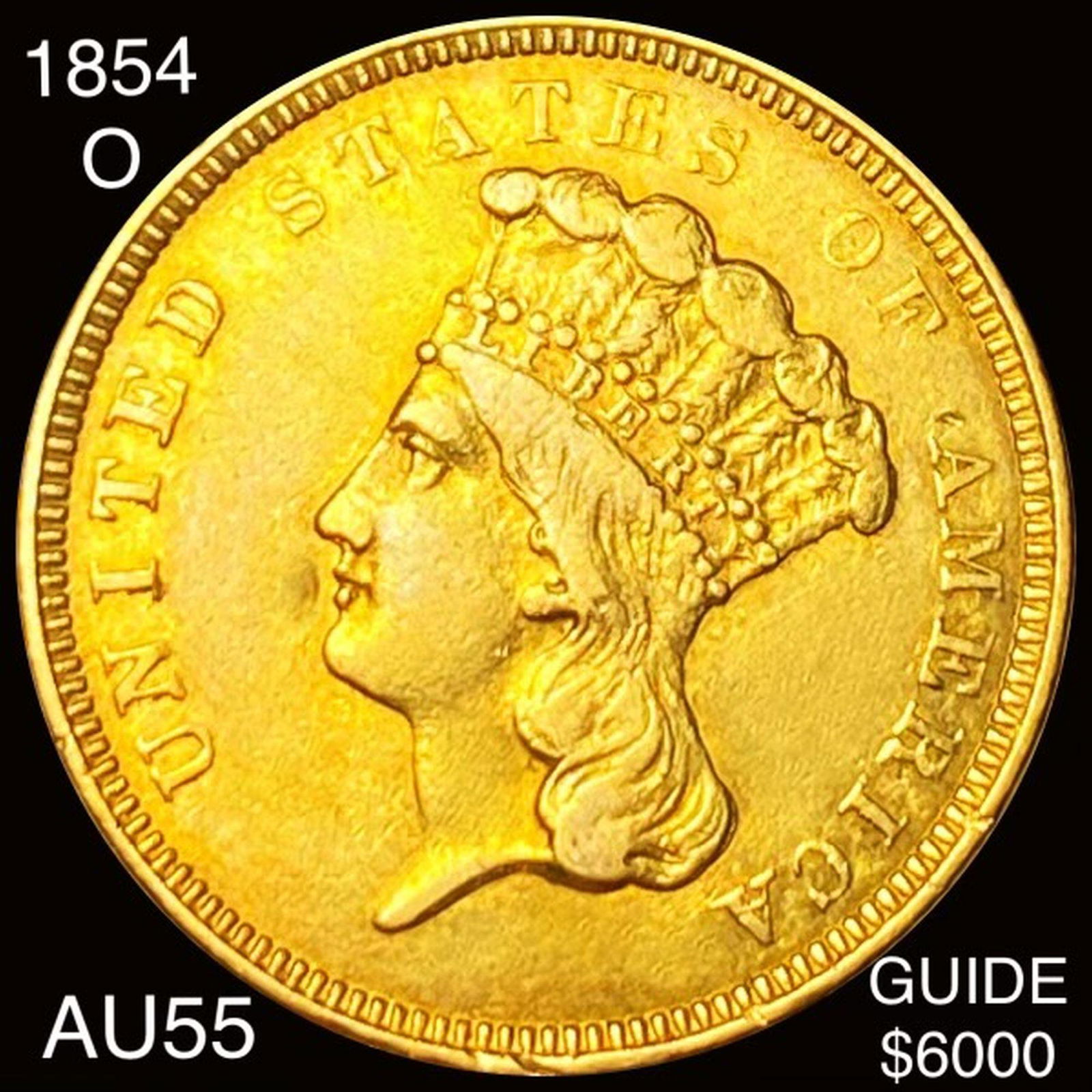 1854-O $3 Gold Piece CHOICE AU (1 of 2)