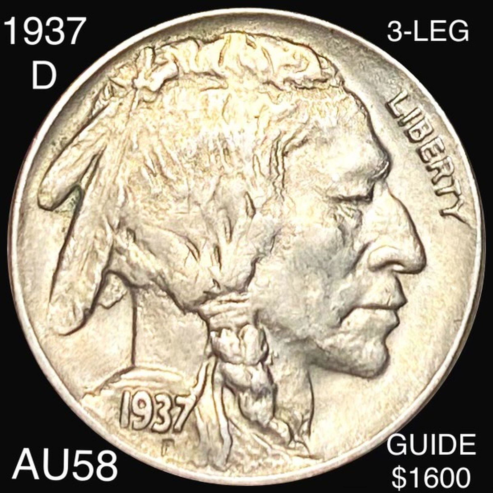 1937-D "3-LEGS" Buffalo Head Nickel CHOICE AU (1 of 2)