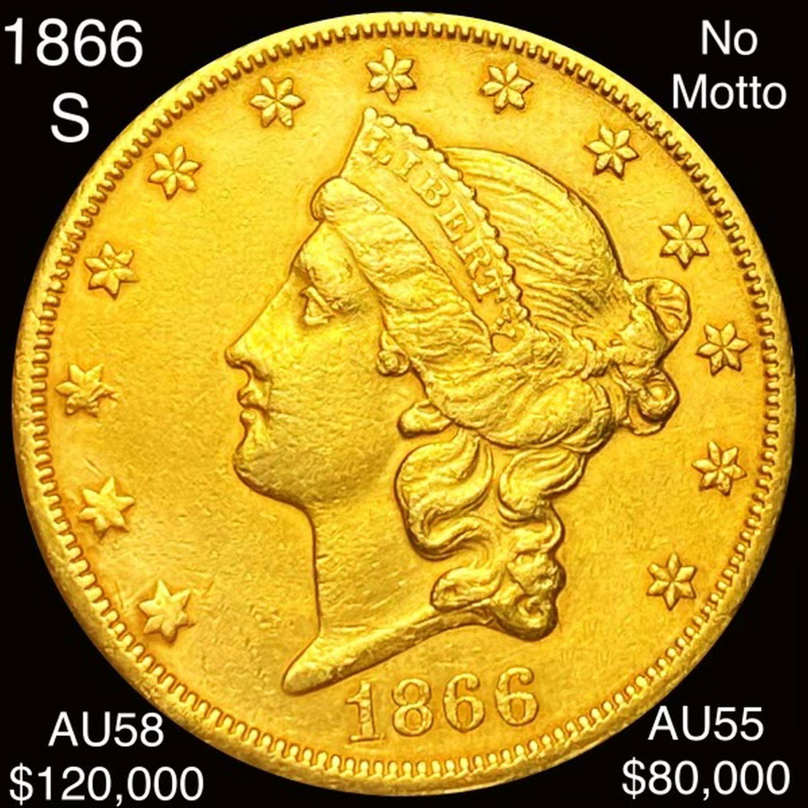 1866-S $20 Gold Double Eagle CHOICE AU NO MOTTO (1 of 2)