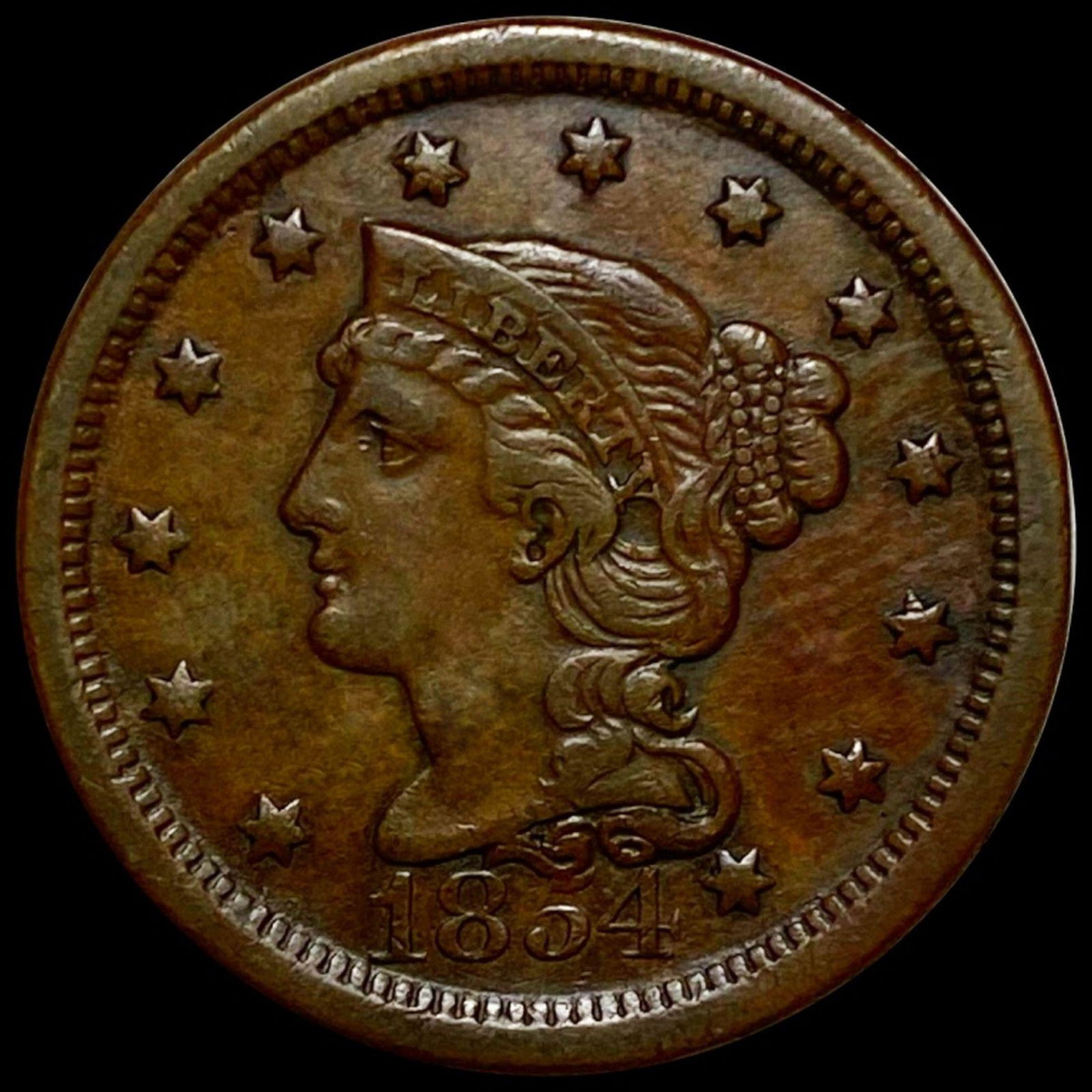 1854 Braided Hair Large Cent XF (1 of 2)