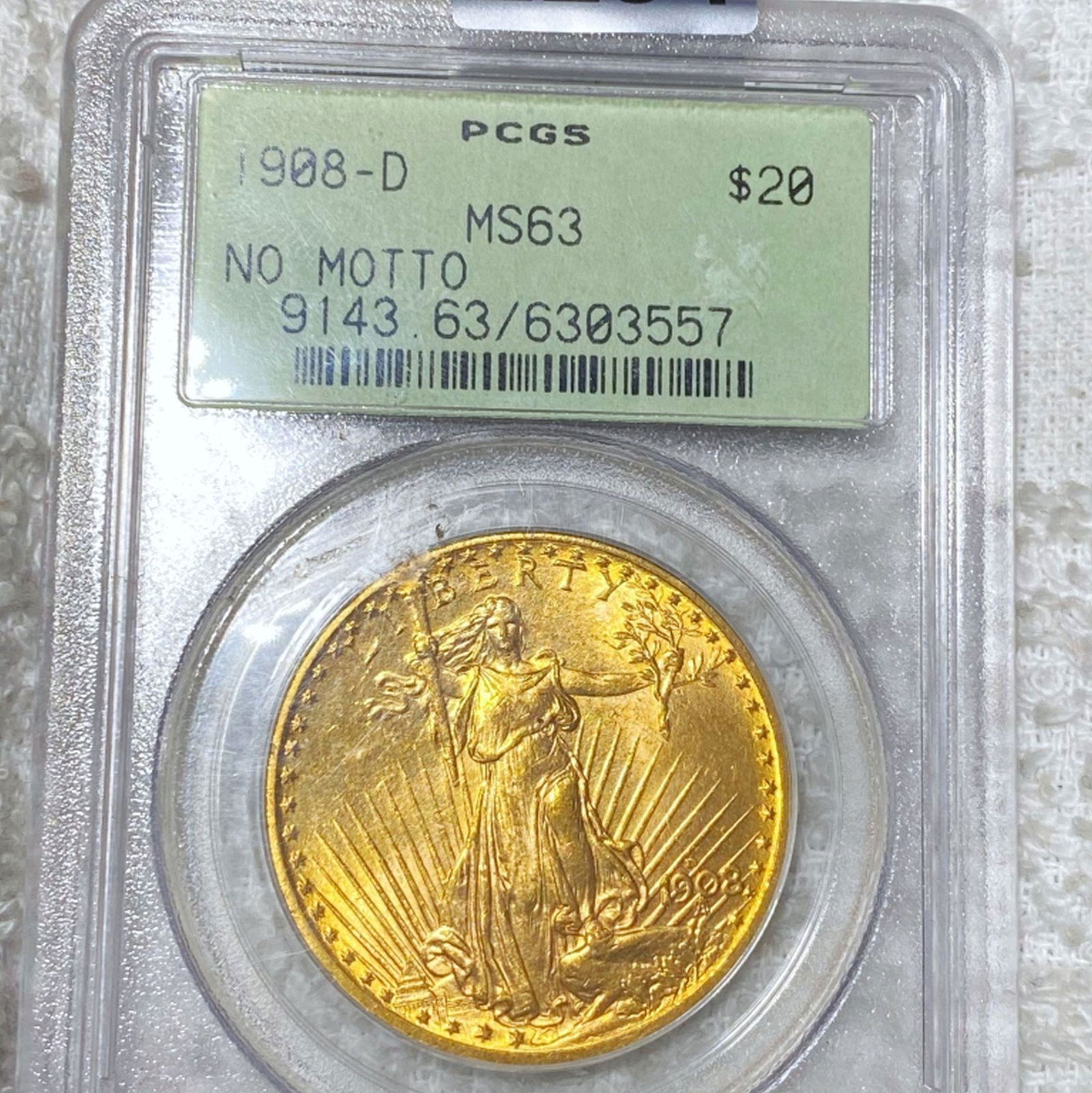 1908-D $20 Gold Double Eagle PCGS - MS63 NO MOTTO (1 of 2)
