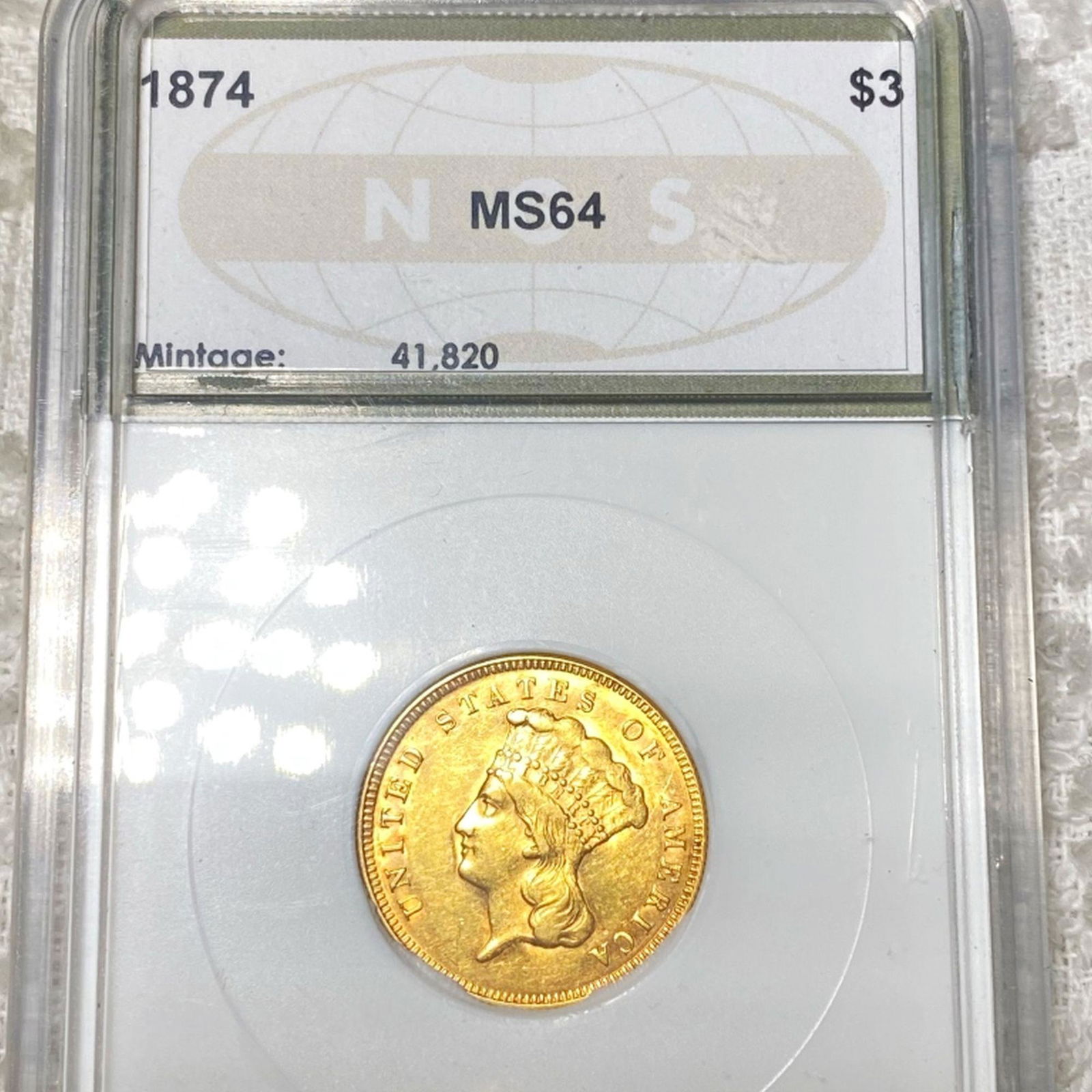 1874 $3 Gold Piece NGS - MS64 (1 of 2)