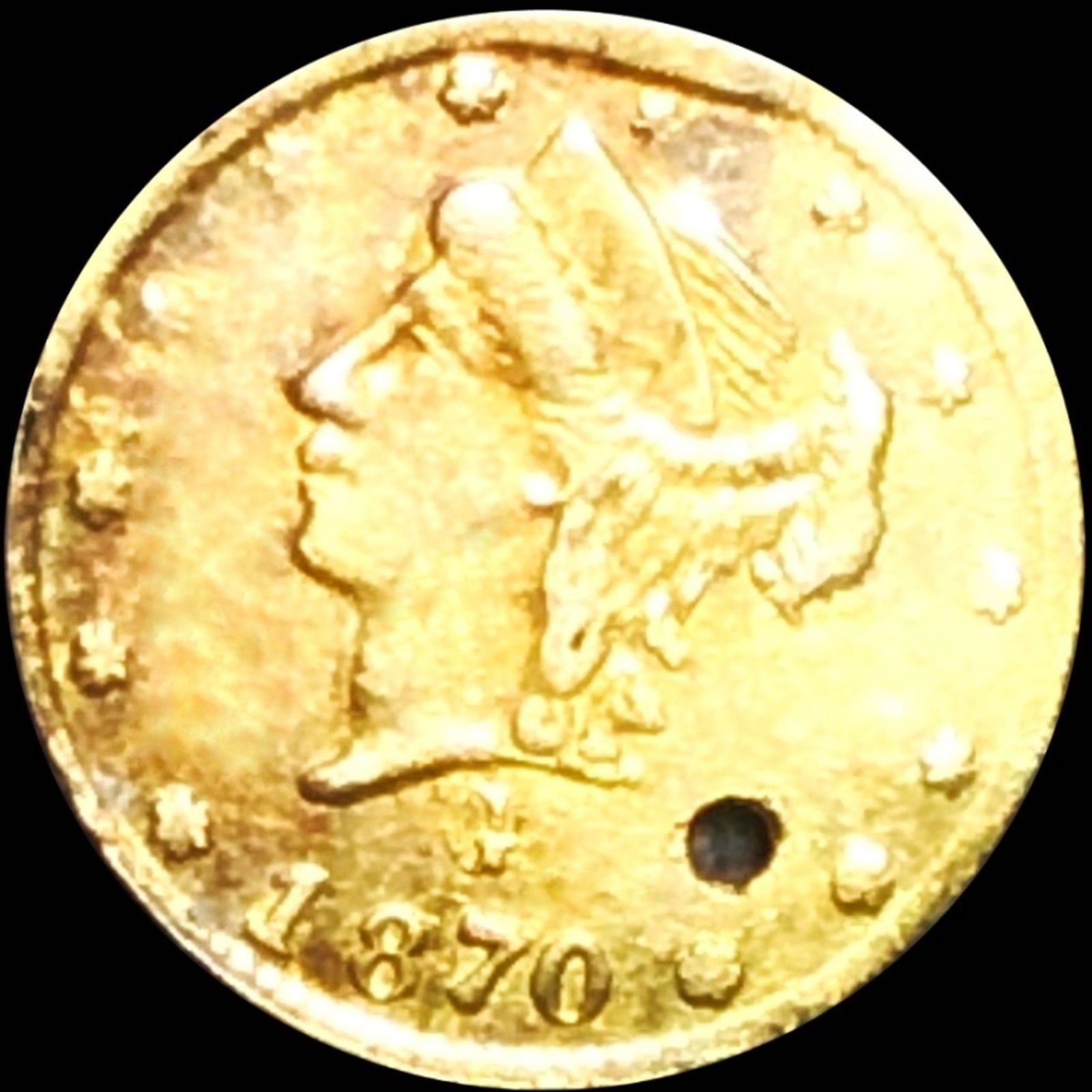 1870 Cal. Round Gold 1/4th Gold Dollar ABOUT UNC (1 of 2)