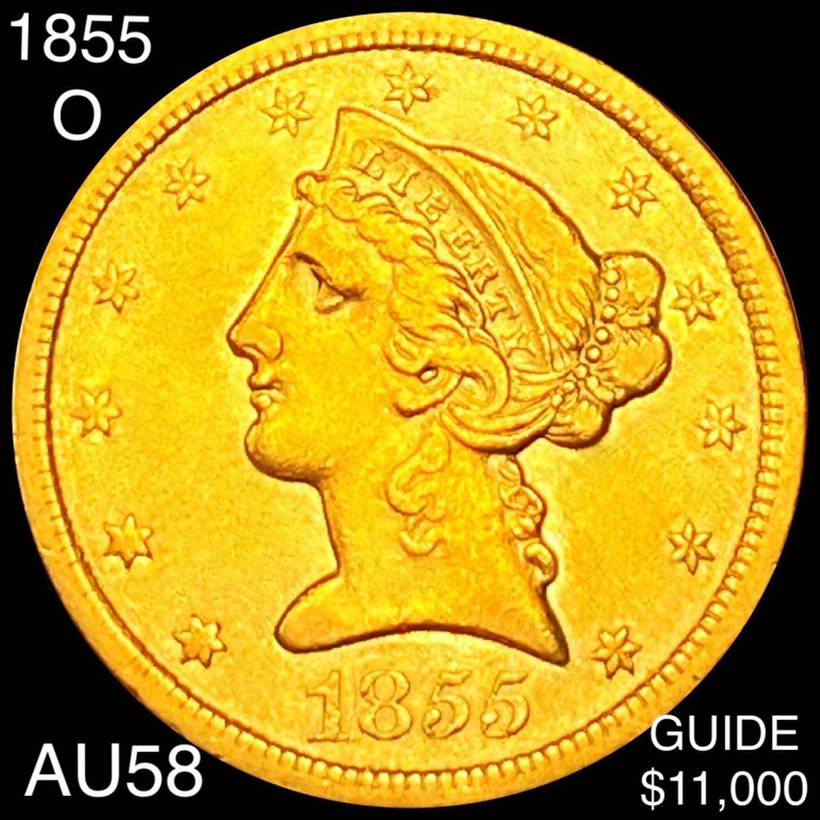 1855-O $5 Gold Half Eagle CHOICE AU (1 of 2)