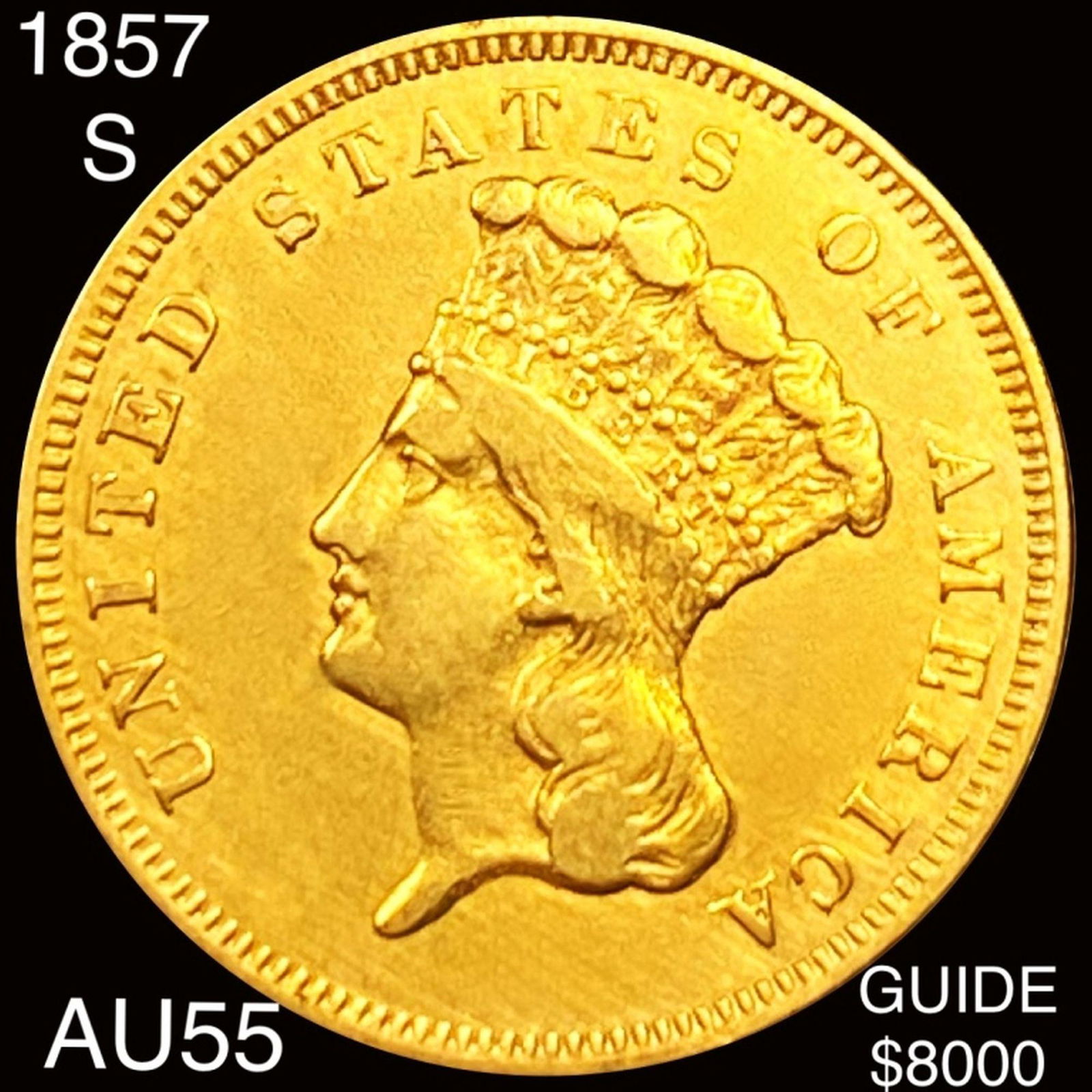 1857-S $3 Gold Piece CHOICE AU (1 of 2)