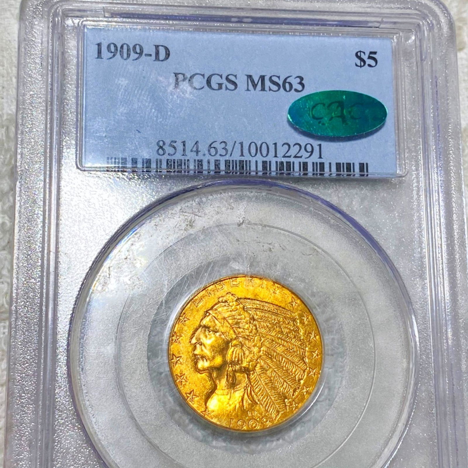 1909-D $5 Gold Half Eagle PCGS - MS 63 CAC (1 of 2)