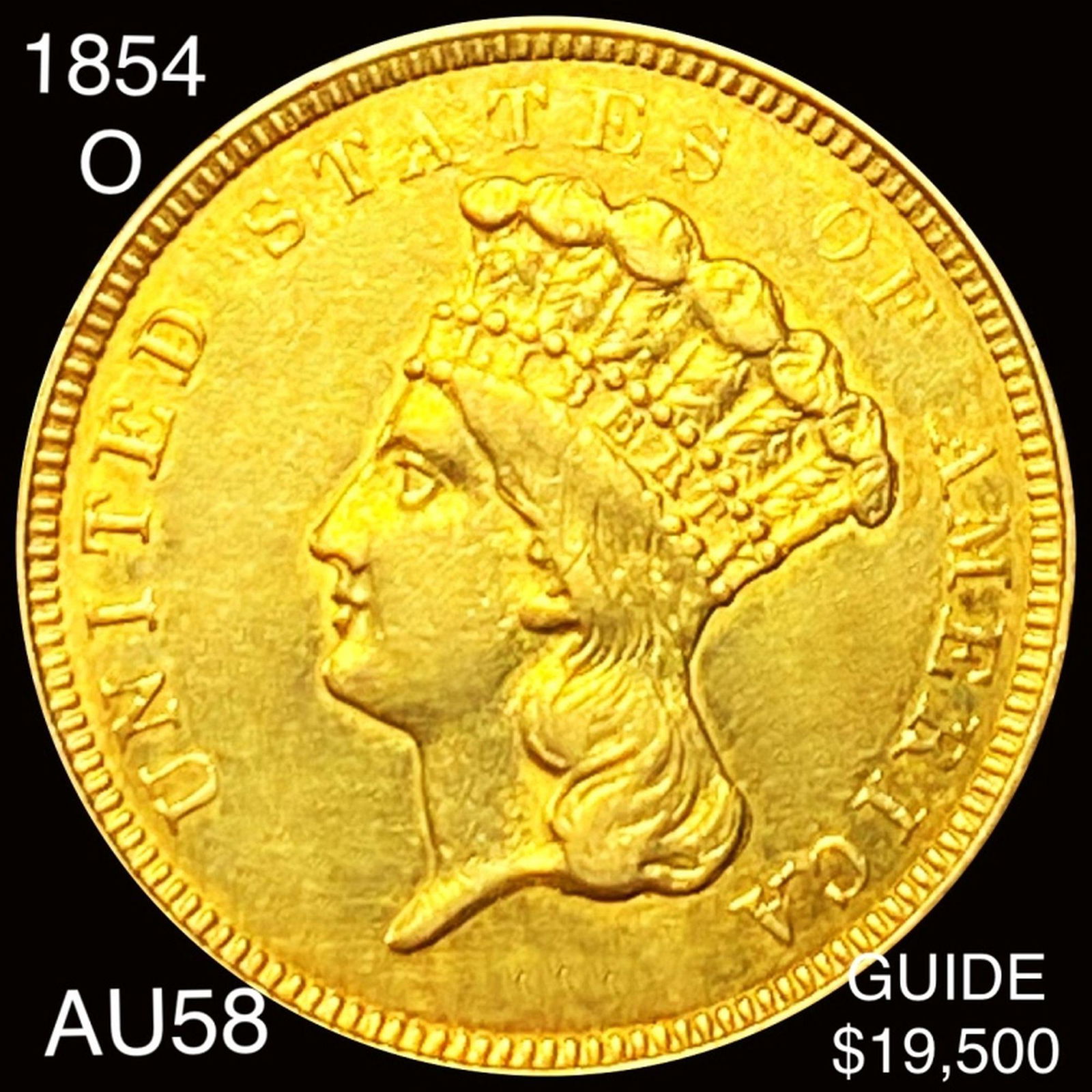 1854-O $3 Gold Piece CHOICE AU (1 of 2)