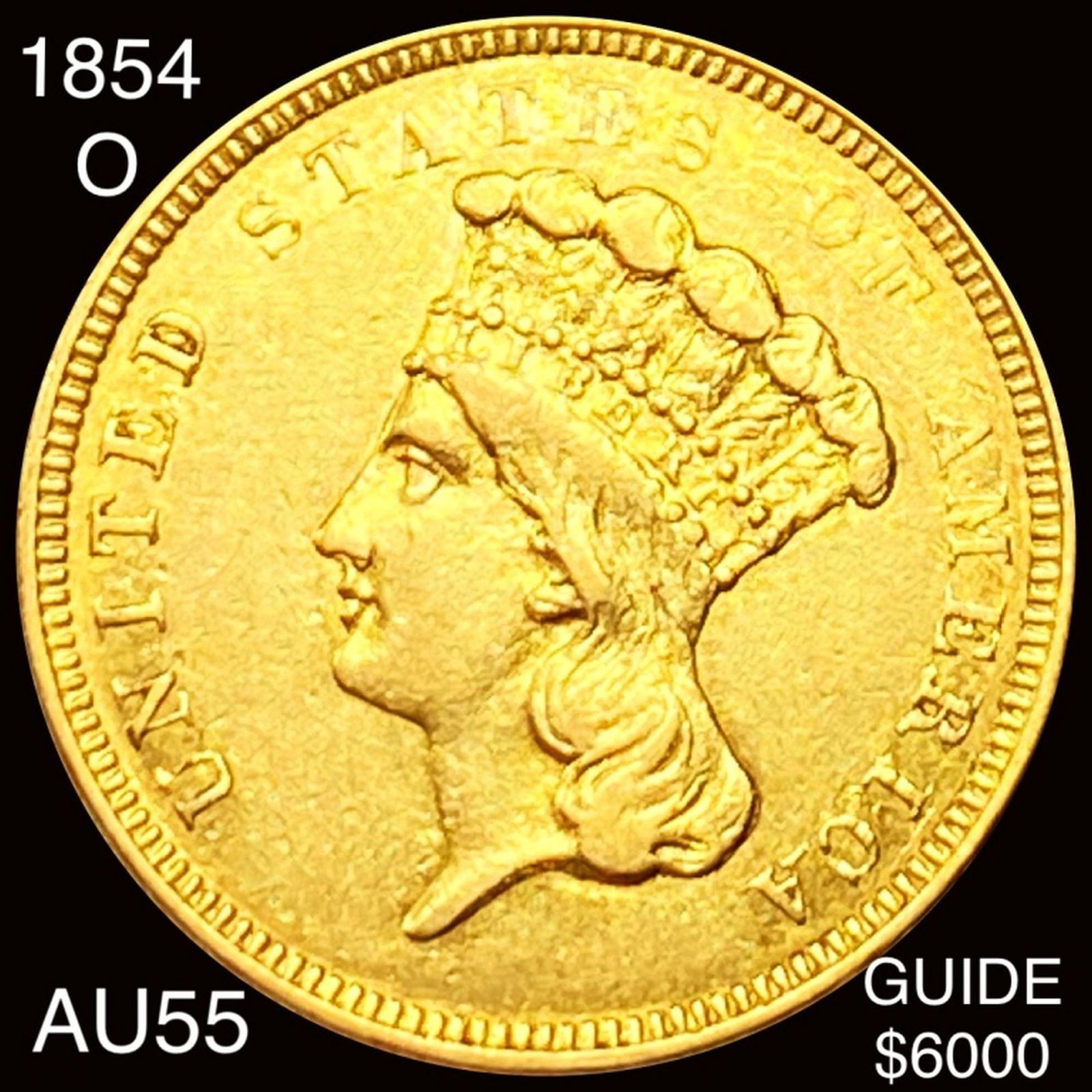 1854-O $3 Gold Piece CHOICE AU (1 of 2)