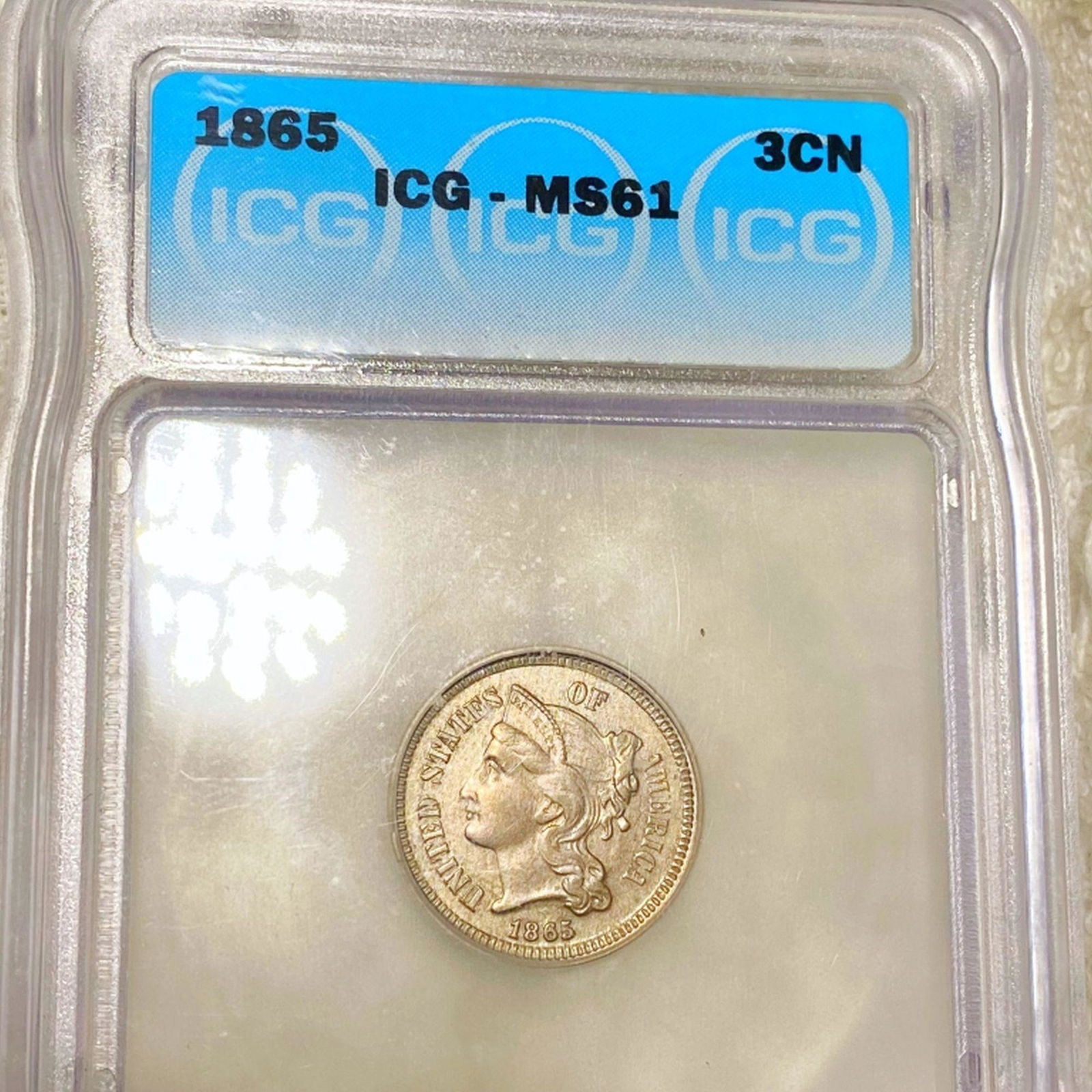 1865 Three Cent Nickel ICG - MS61 (1 of 2)
