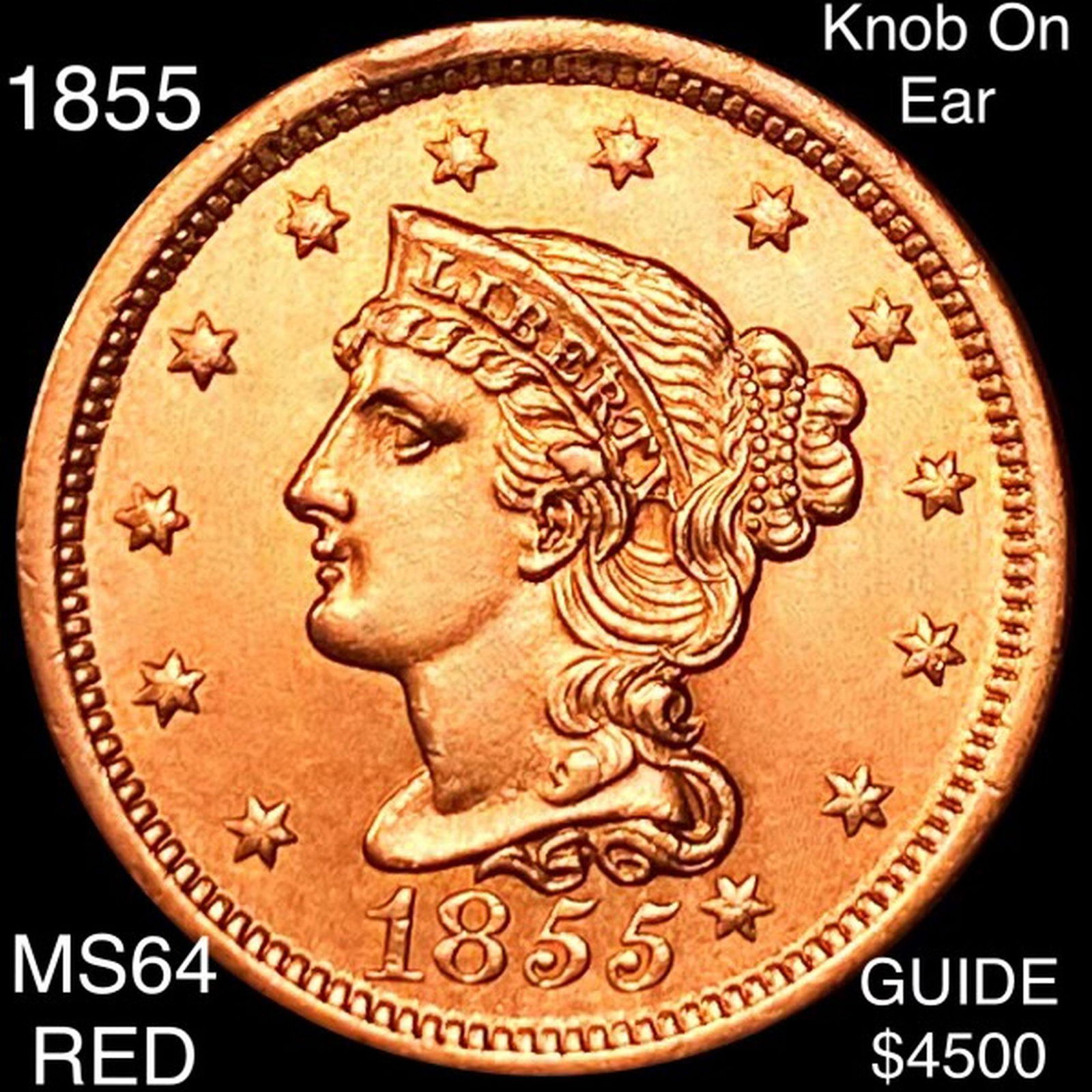 1855 Braided Hair Large Cent CHOICE BU RED KOE (1 of 2)