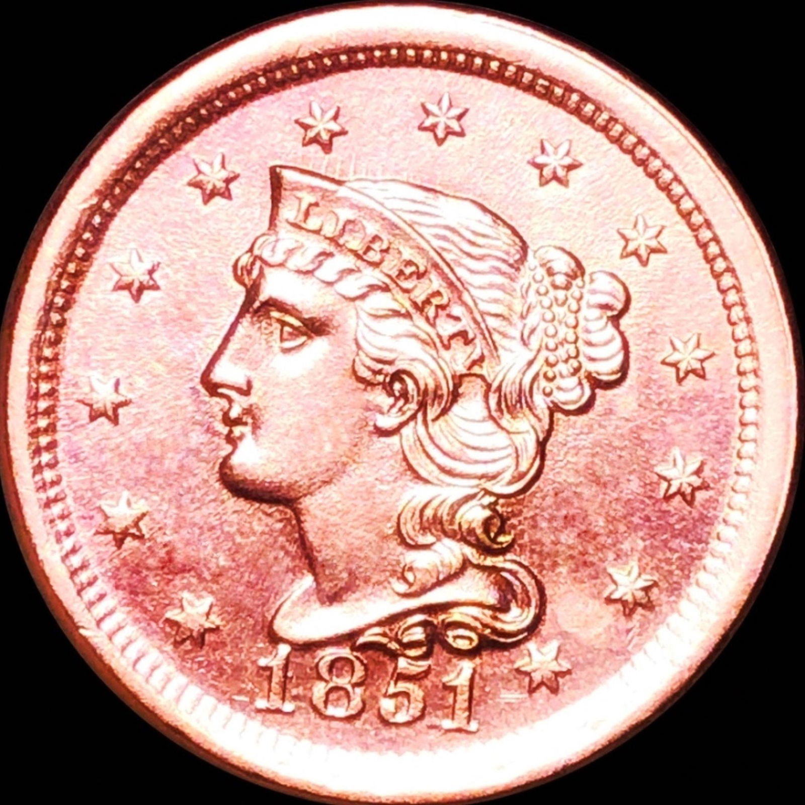 1851 Braided Hair Large Cent UNCIRCULATED RED (1 of 2)