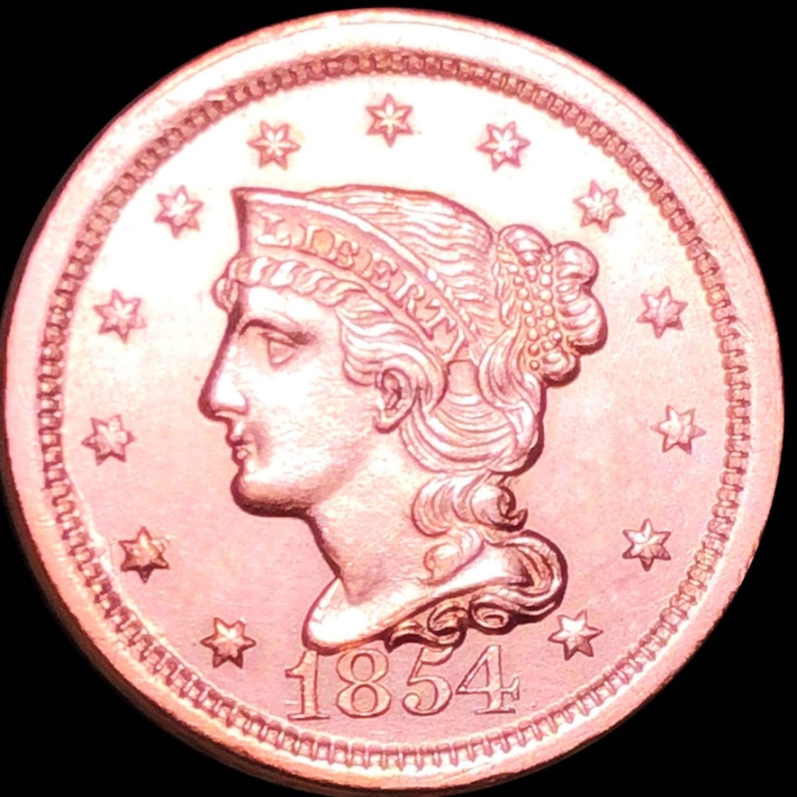 1854 Braided Hair Large Cent GEM BU RED (1 of 2)