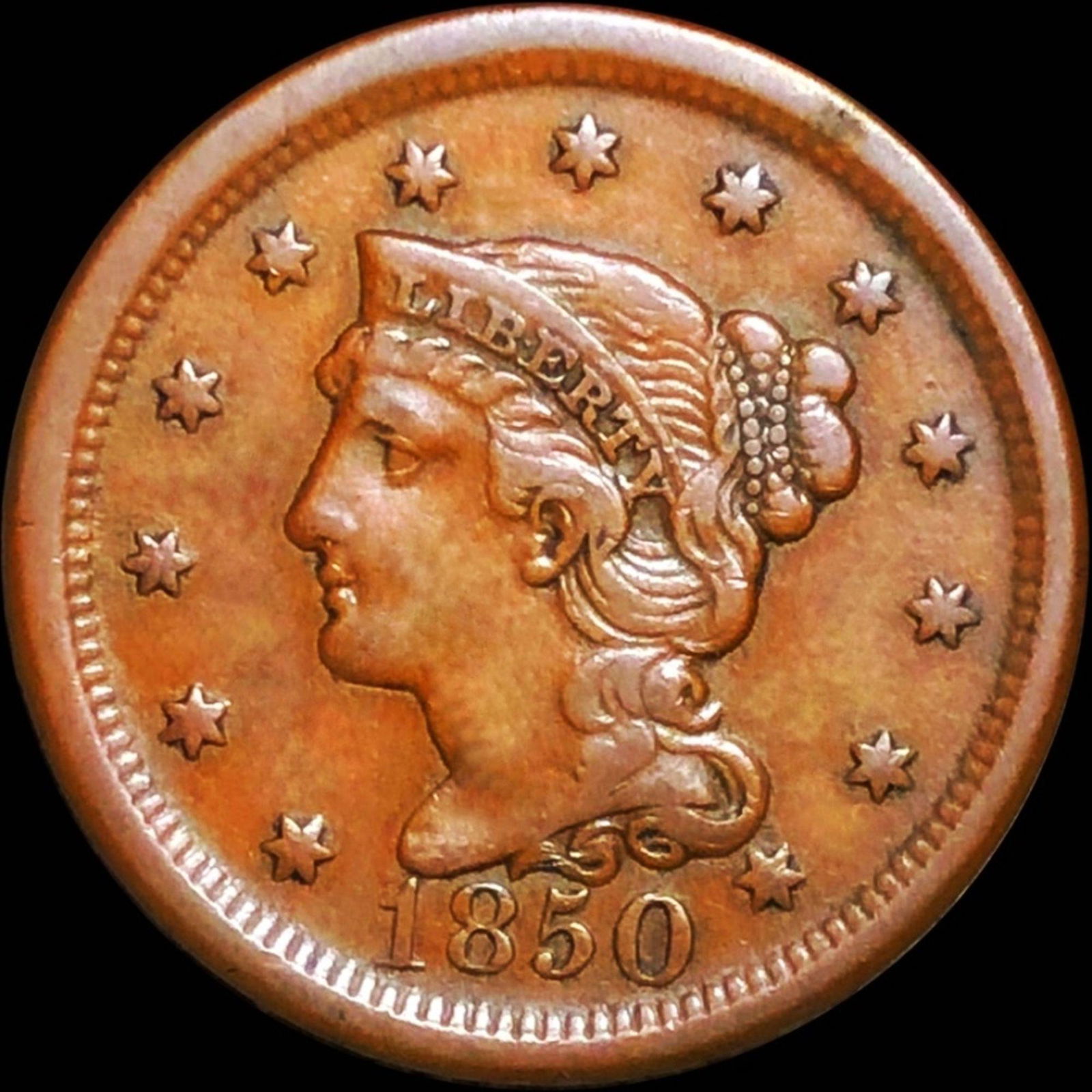 1850 Braided Hair Large Cent XF (1 of 2)