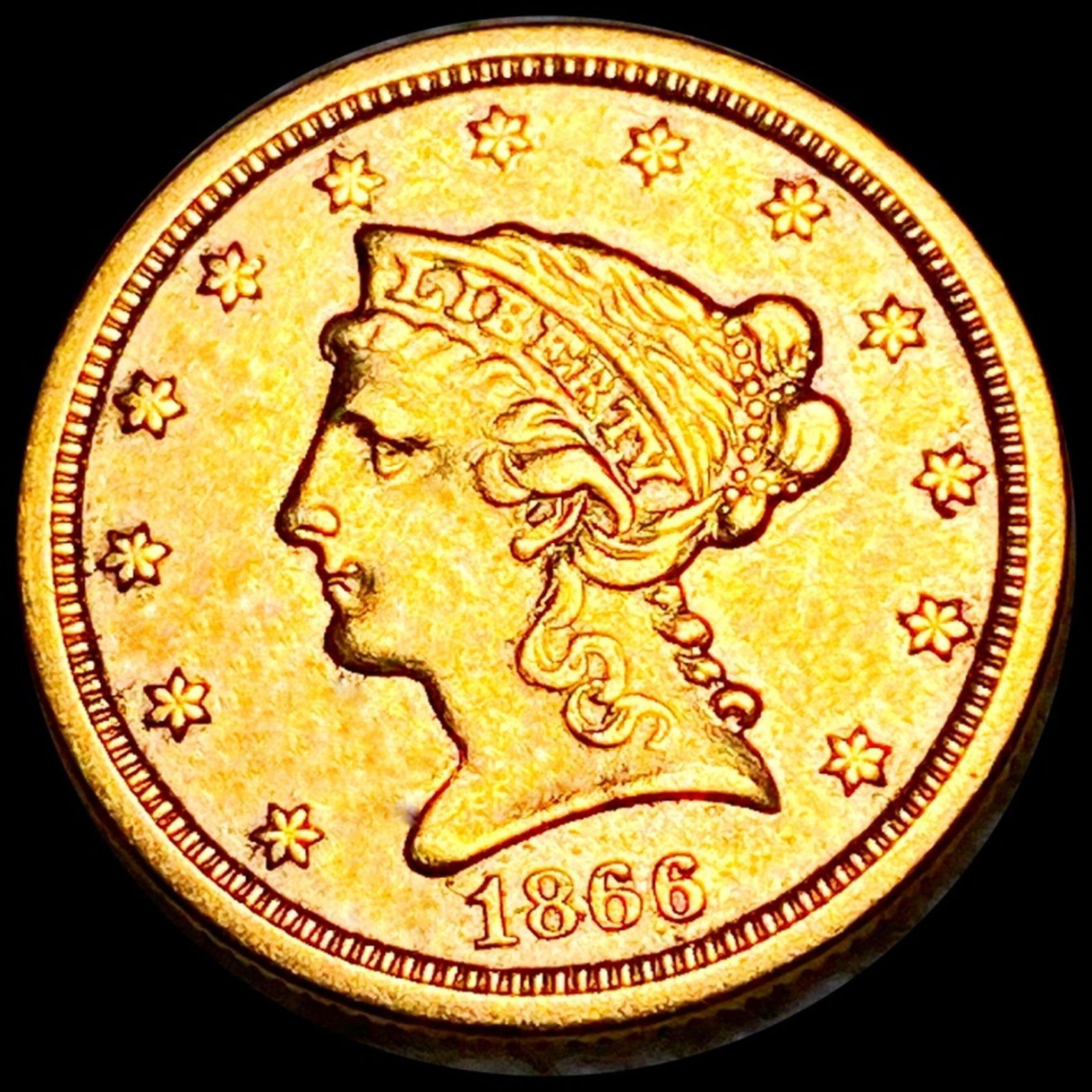 1866-S $2.50 Gold Quarter Eagle NEARLY UNC (1 of 2)