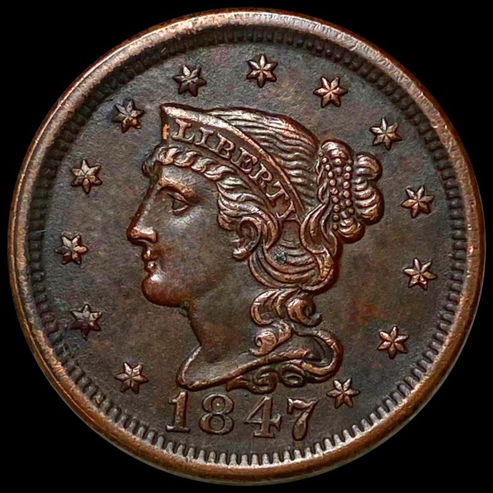 1847 Briaded Hair Large Cent UNCIRCULATED (1 of 2)
